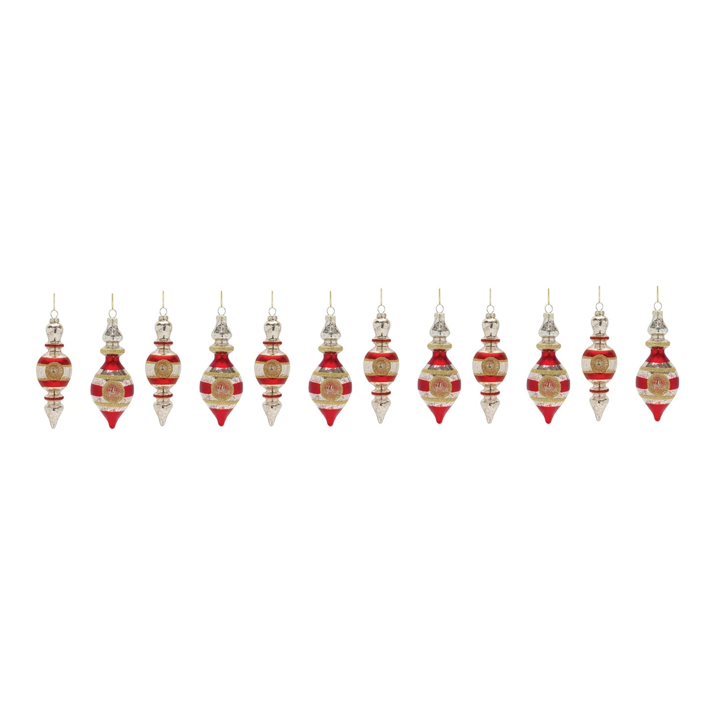 Glass Reflector Finial Drop Ornament, Set of 12