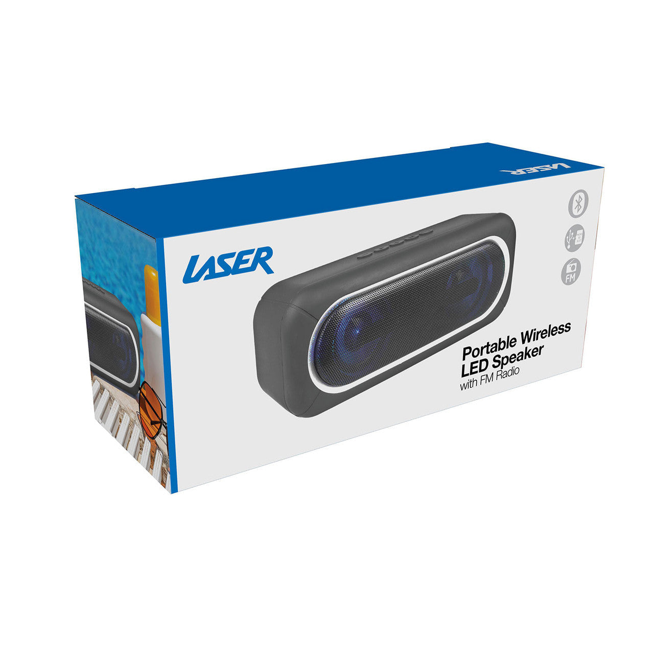 Laser Bluetooth Speaker with LED Lights and FM Radio (Grey)