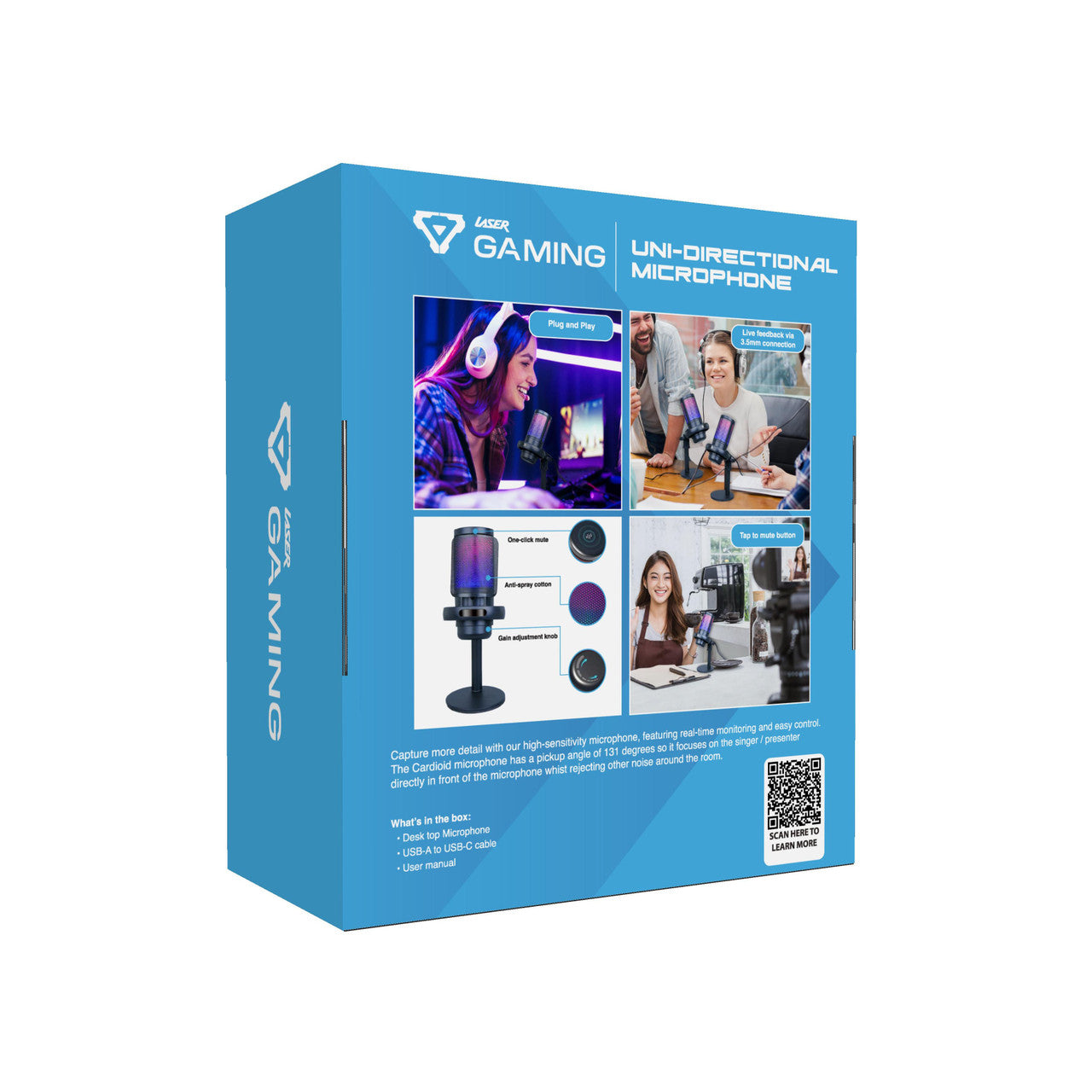 Laser RGB Gaming Microphone - Cardioid, Pop Filter, & Headphone Jack (Black)