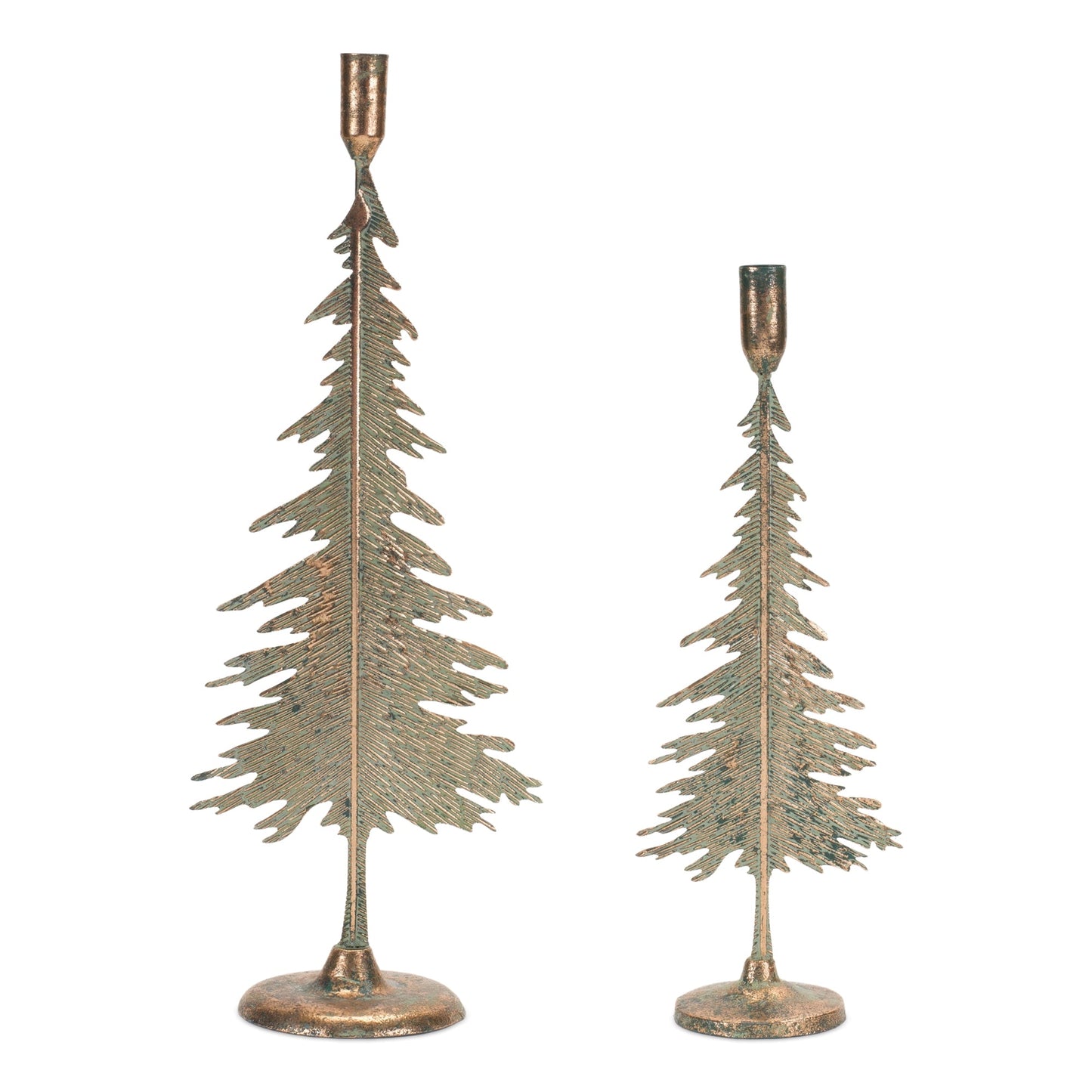 Distressed Tree Taper Candle Holder, Set of 2