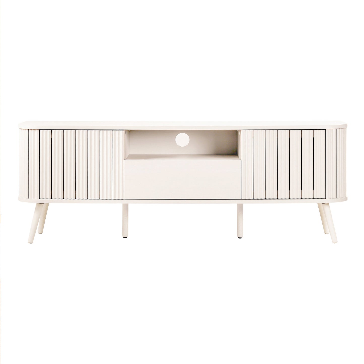 Damien Farmhouse Curved TV Stand with Drawer and Storage Doors Fits TVs up to 75 in. with Cable Management