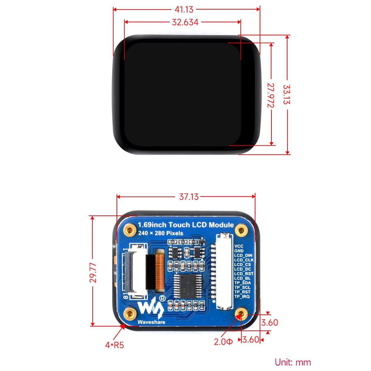 1.69" Round IPS LCD Display Module with Touch Panel (240 x 280)