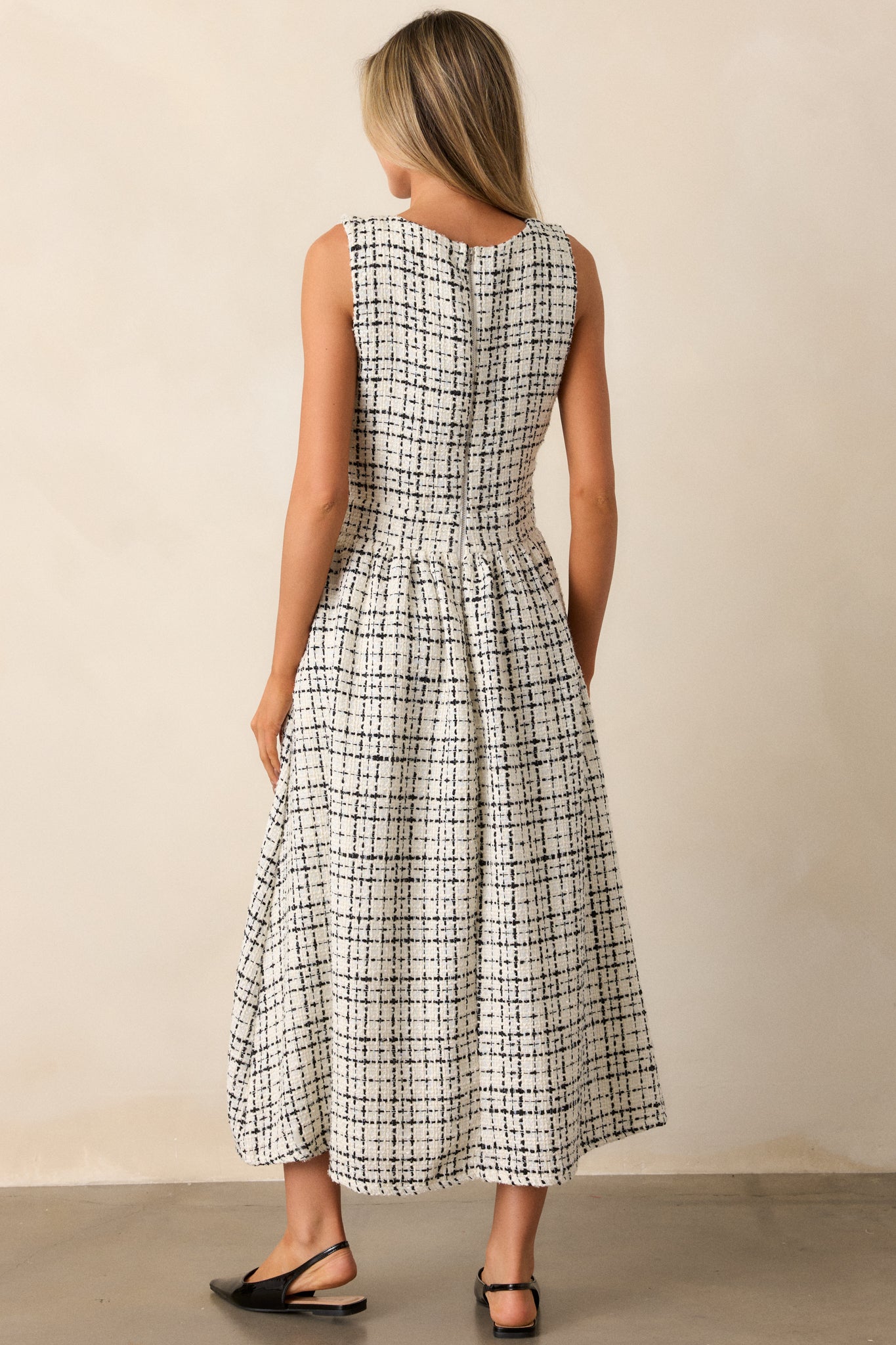 Runaway Hearts White & Black Tweed Midi Dress