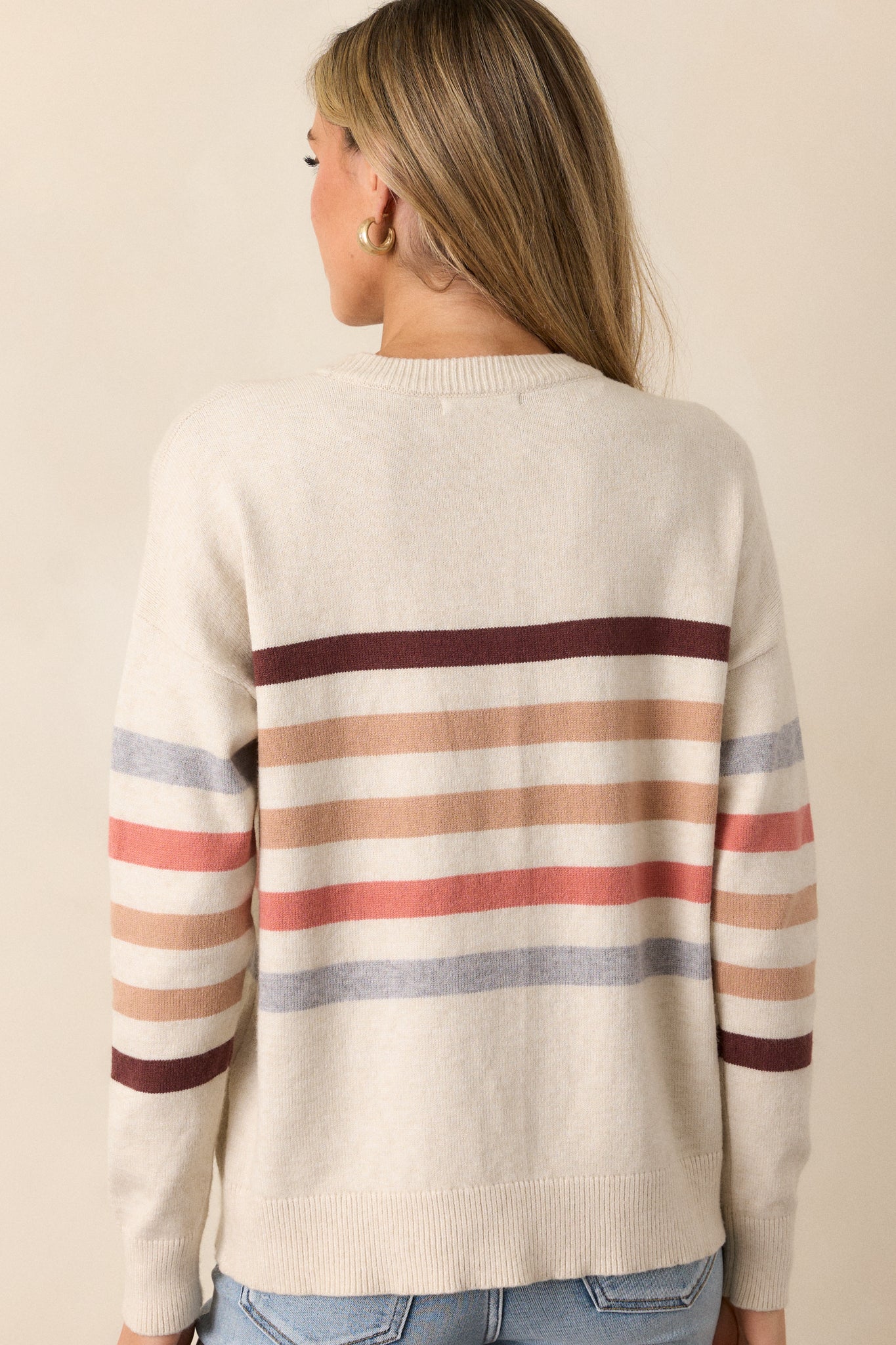 Tides of Change Beige Stripe Long Sleeve Sweater