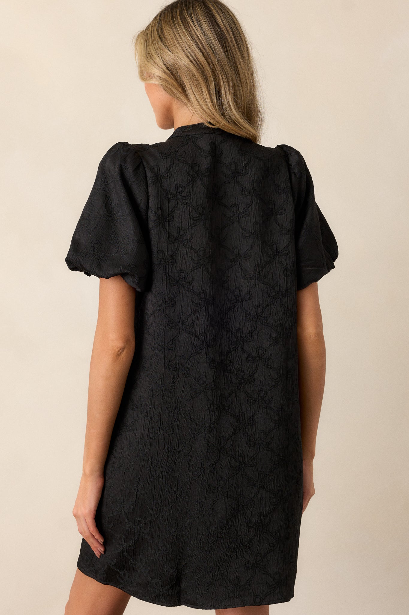 Midnight Glitz Black Puff Sleeve Mini Dress