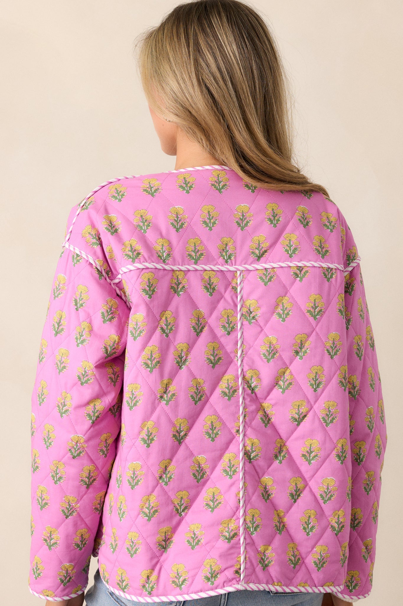 Peaceful Retreat 100% Cotton Pink Floral Quilted Jacket