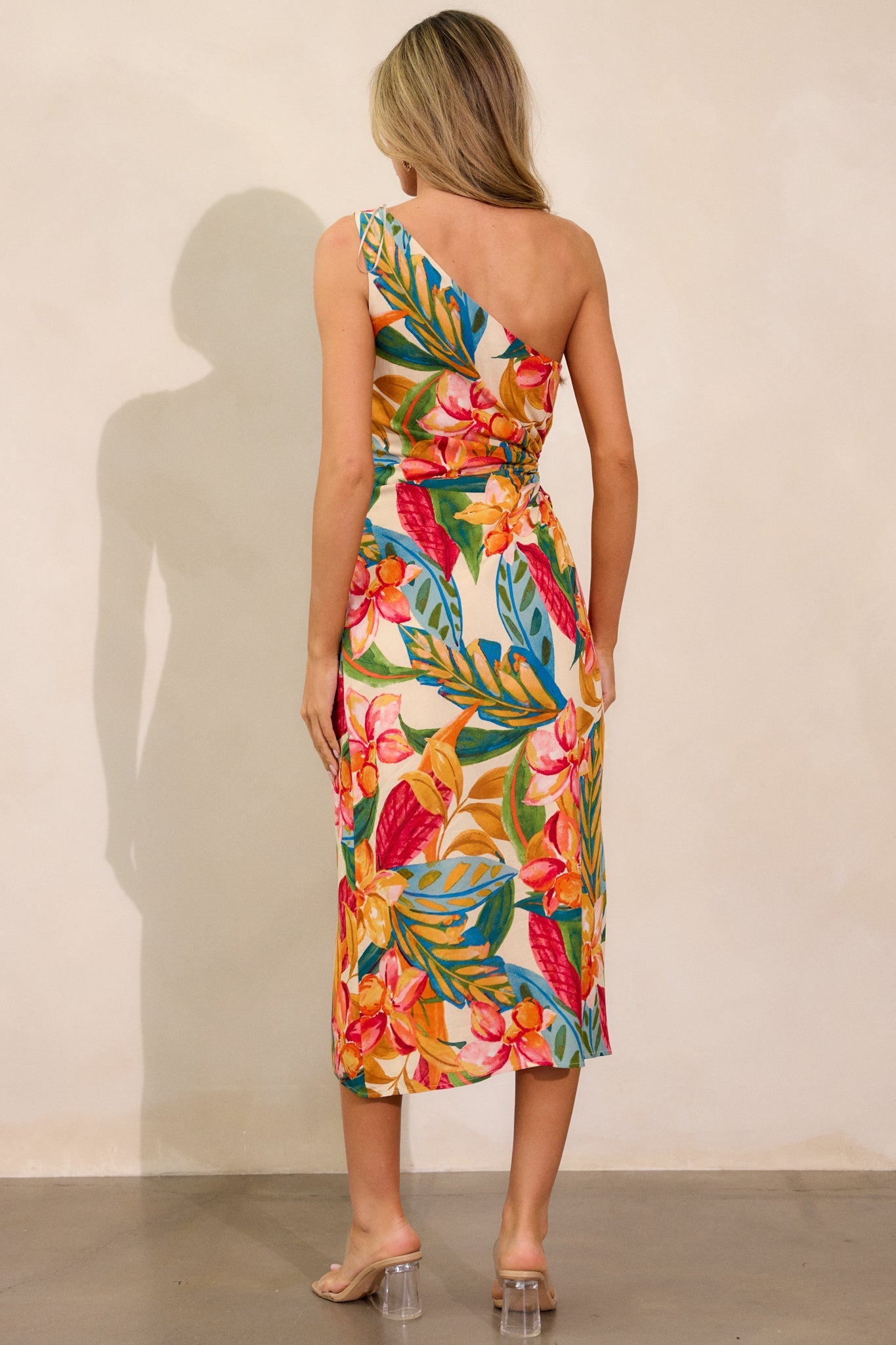 Safe To Say Multi Print One Shoulder Midi Dress
