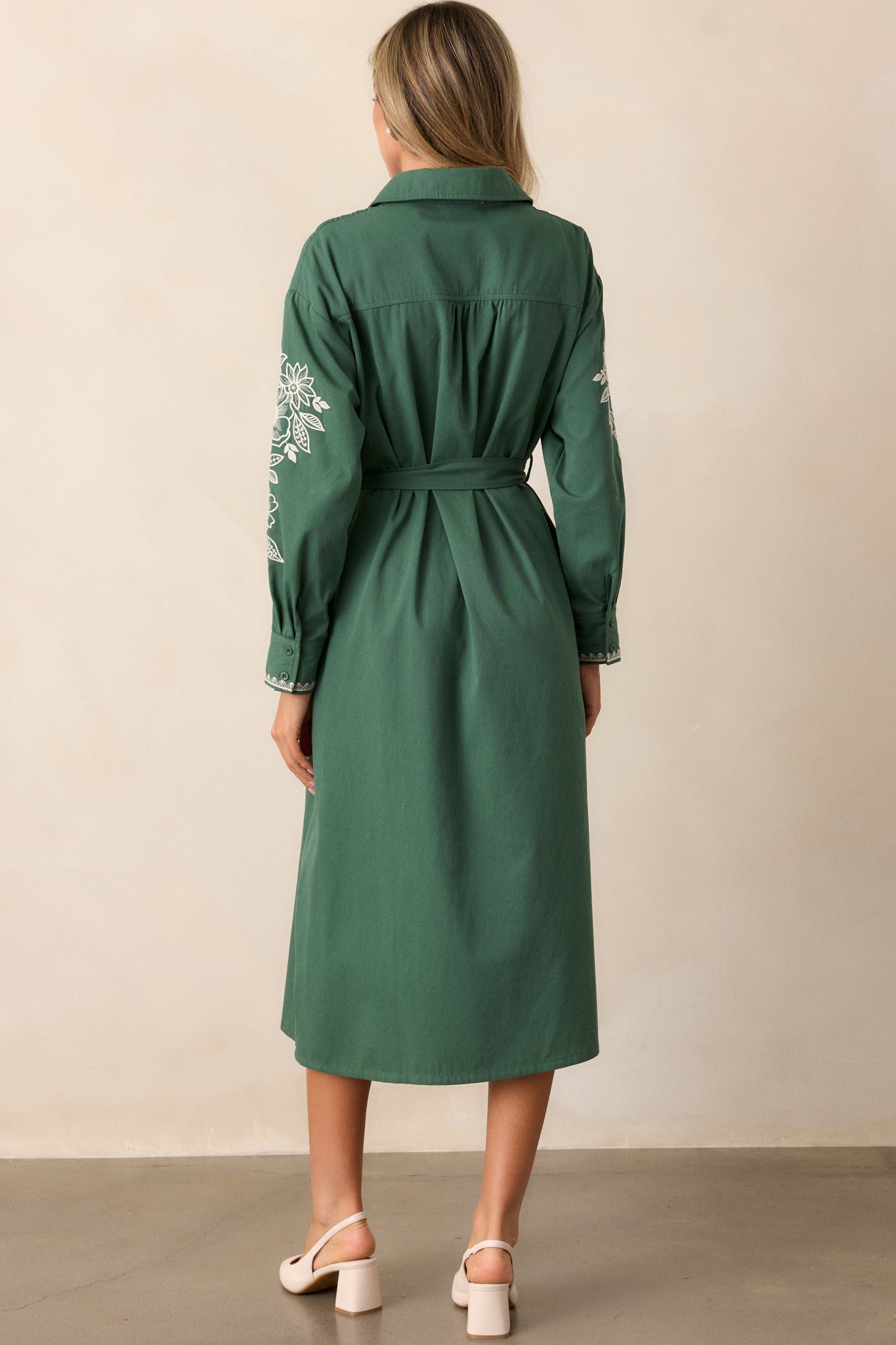 Leaves Of Tomorrow 100% Cotton Forest Green Long Sleeve Midi Dress