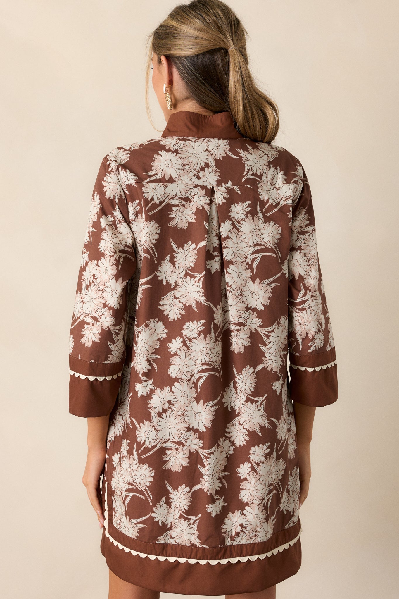 Orchid's Whisper 100% Cotton Chocolate Floral Long Sleeve Mini Dress