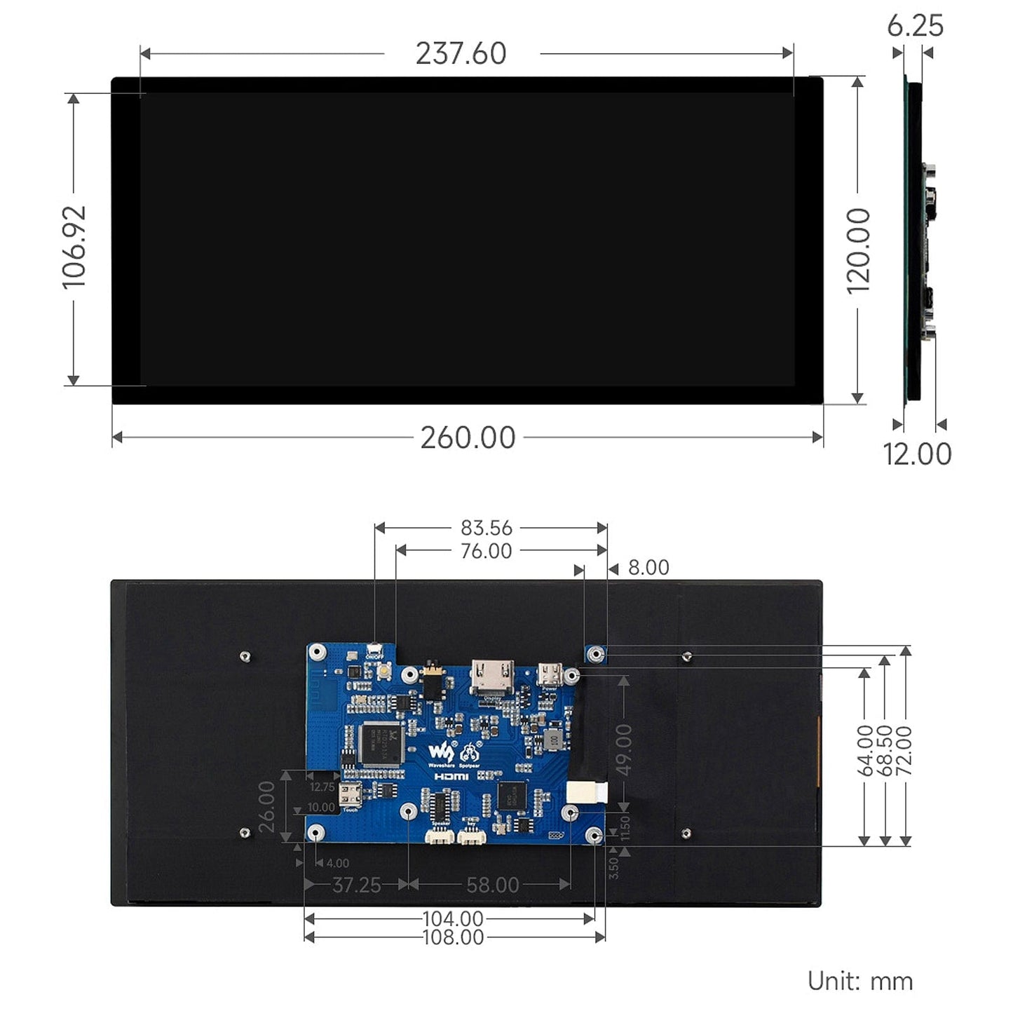 10.4" QLED Quantum Dot Capacitive Display (1600 x 720)