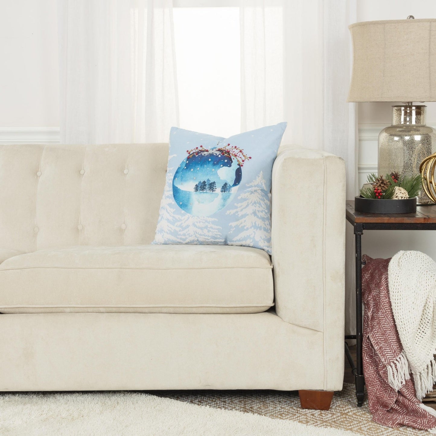 Print And Embroidered Cotton Globe Decorative Throw Pillow