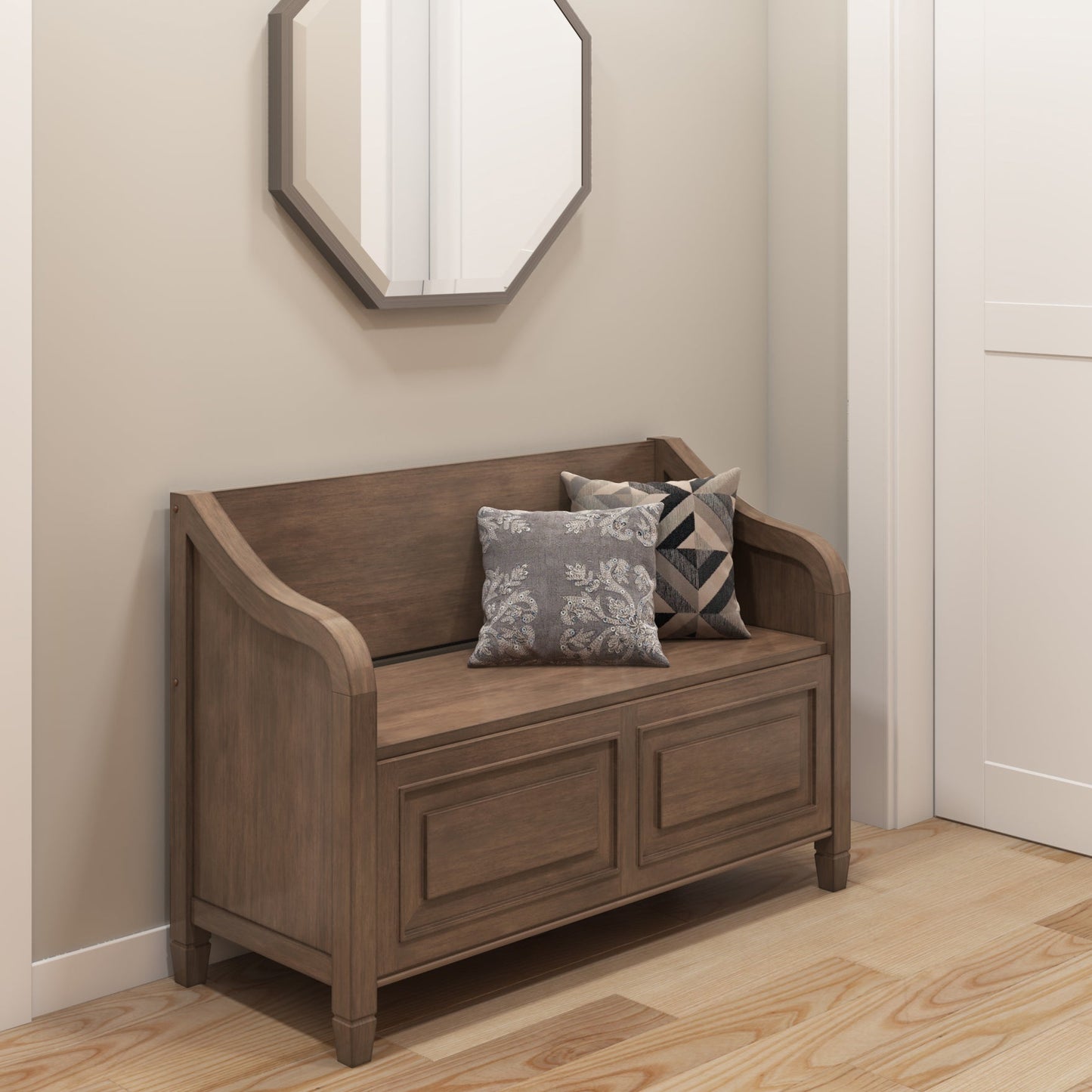 Lucidity Storage Bench with Lift-up Lids and Raised Panels