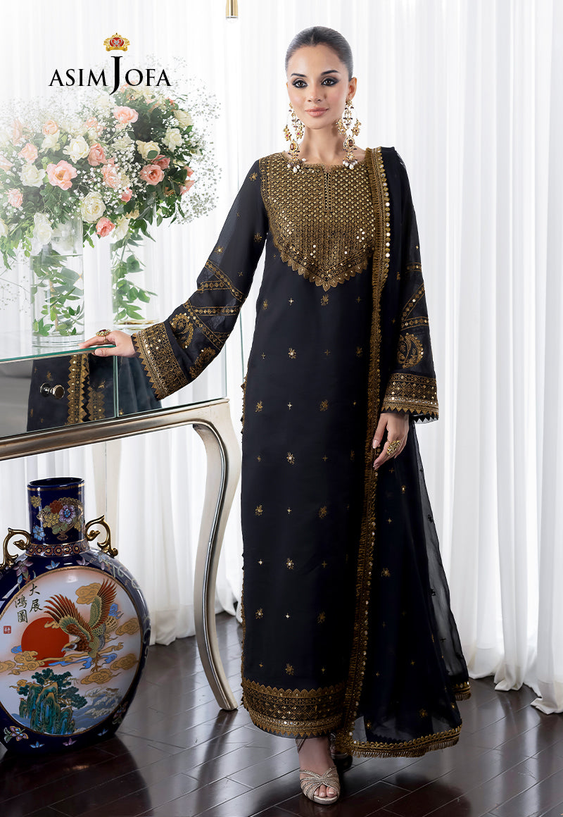 AJJM-14 EMBROIDERED CHANDERI COTTON 3 PCS