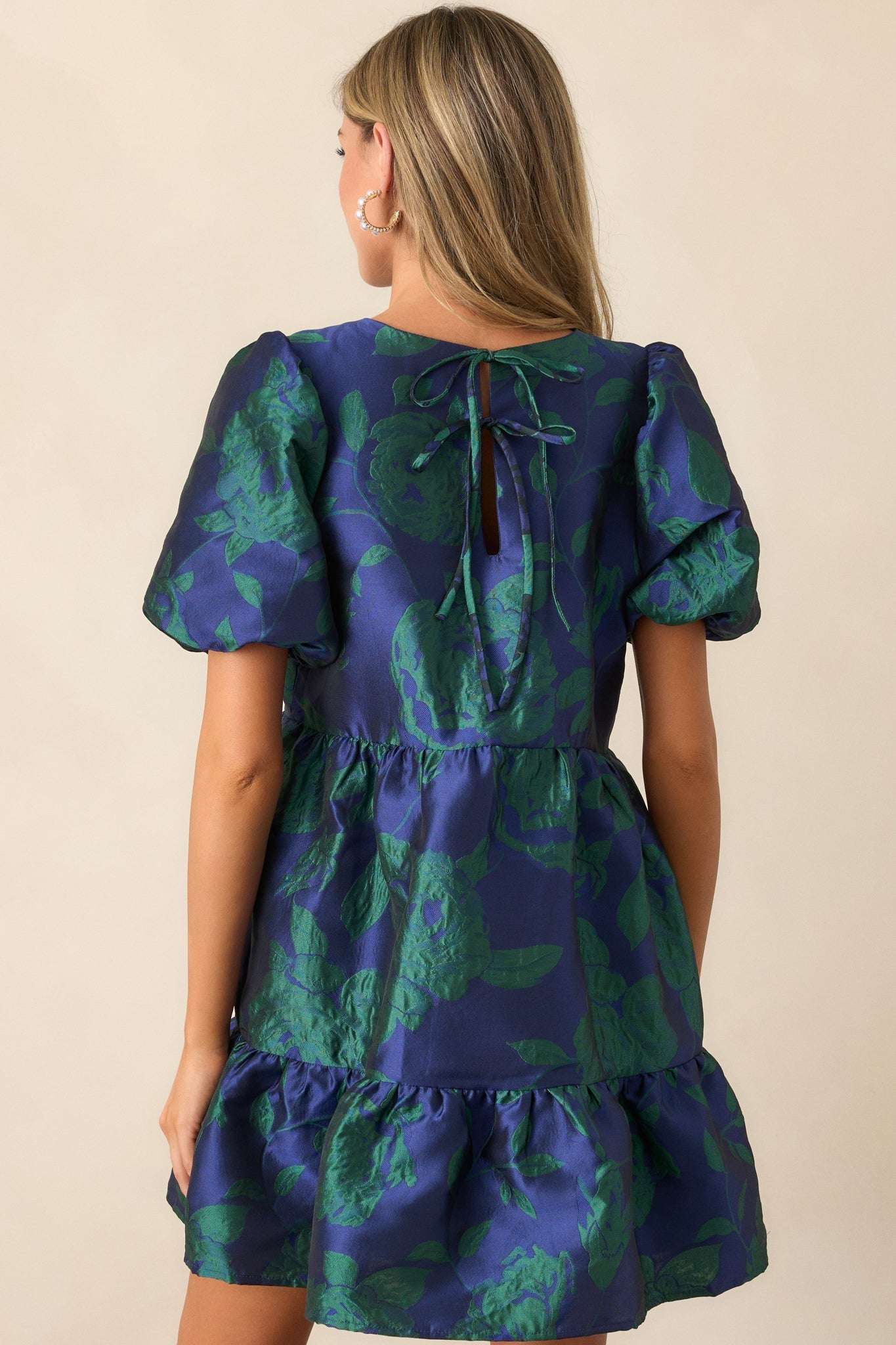Making It Shine Midnight Blue Floral Jacquard Mini Dress
