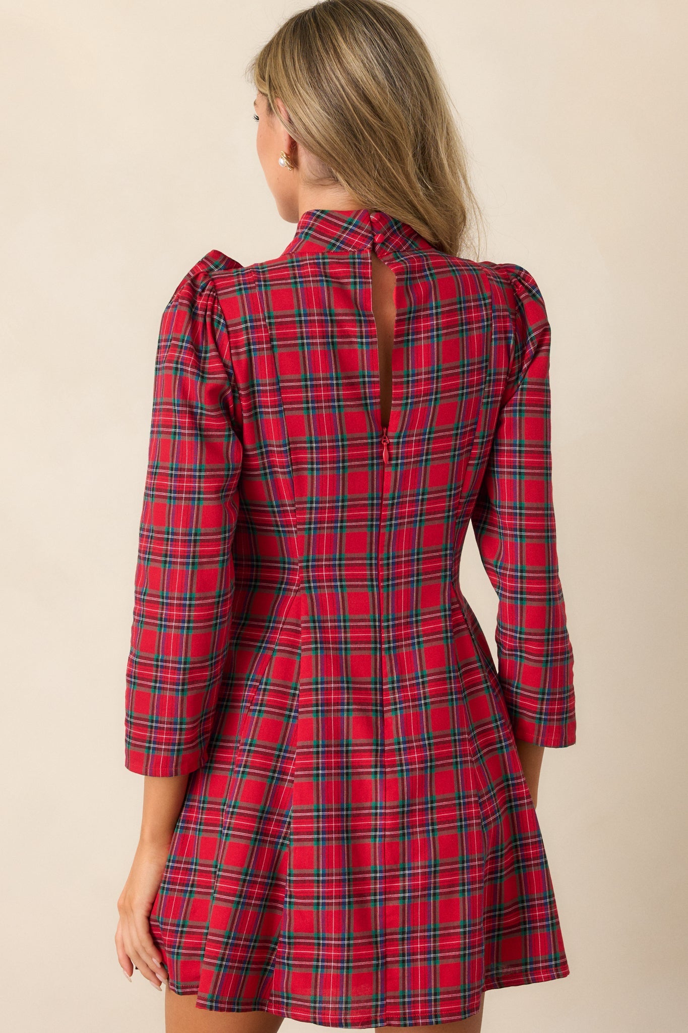 A Perfect Balance 100% Cotton Red Plaid Bow Mini Dress