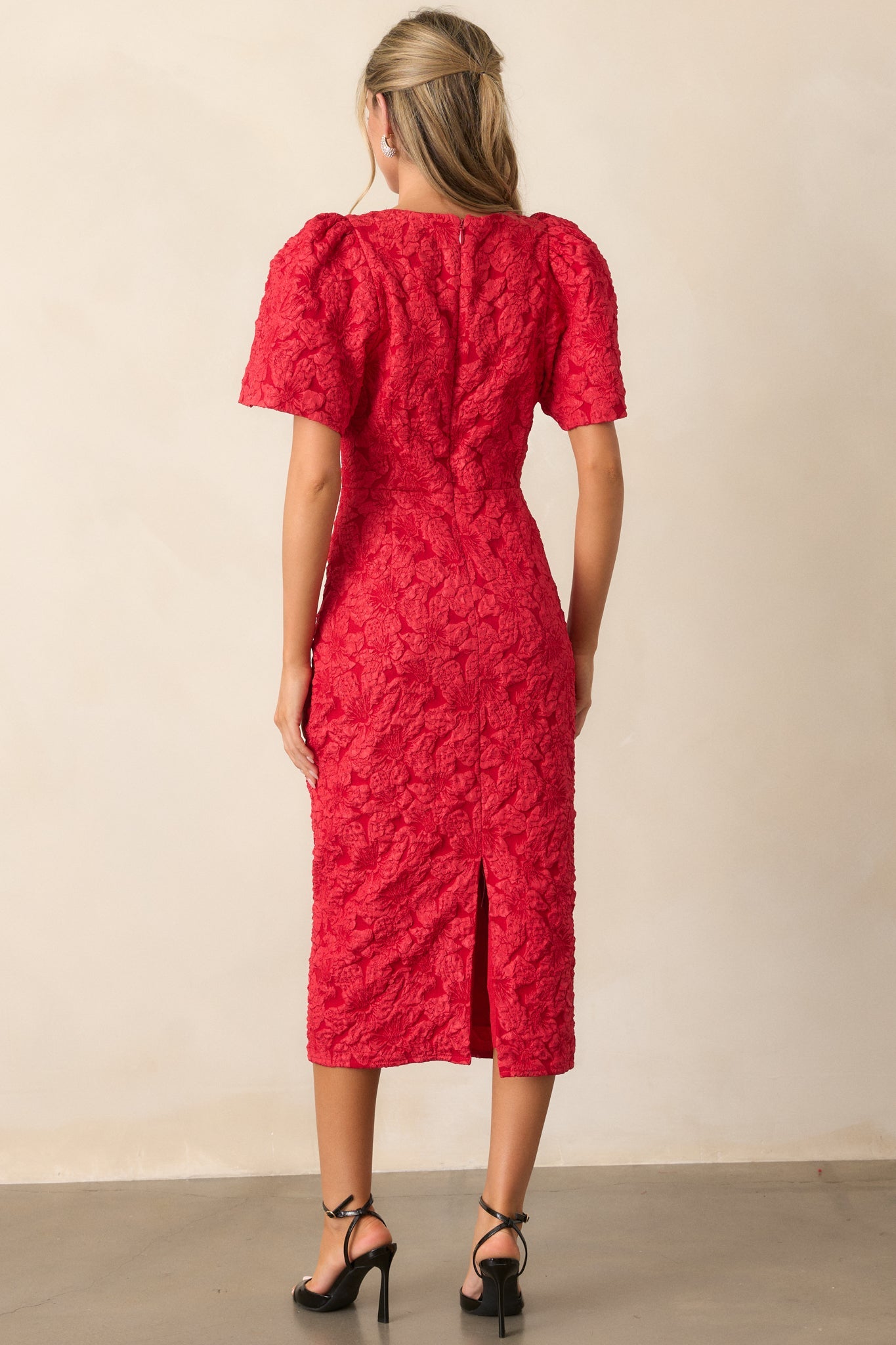 Simple Times Red Jacquard Midi Dress