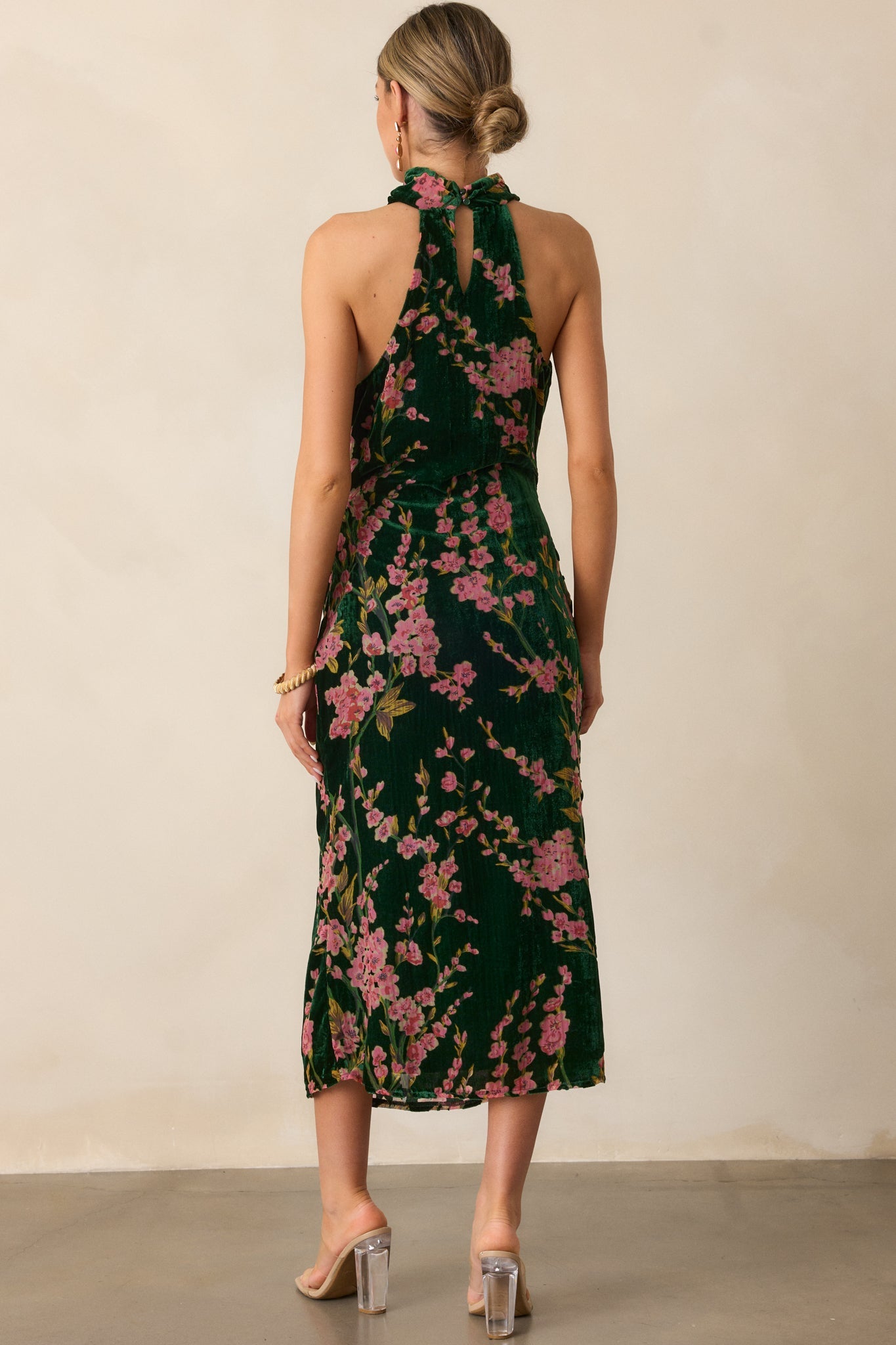 Never Better Emerald Green Floral Halter Maxi Dress