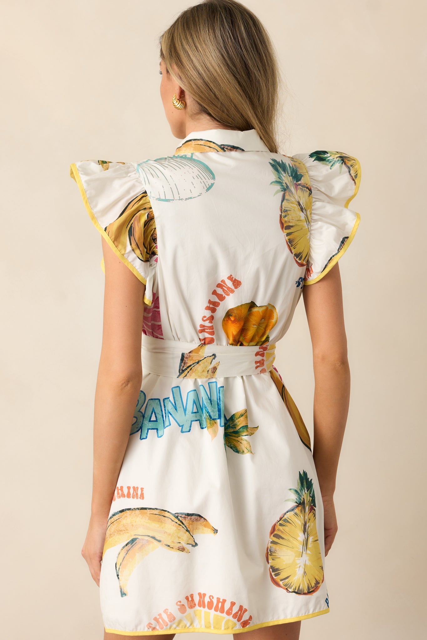 A Head Start 100% Cotton Ivory Tropical Fruit Print Mini Dress