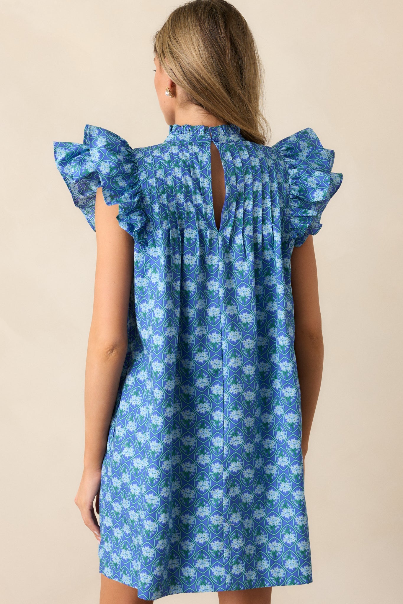 Daisy Drift 100% Cotton Navy Floral Flutter Sleeve Mini Dress