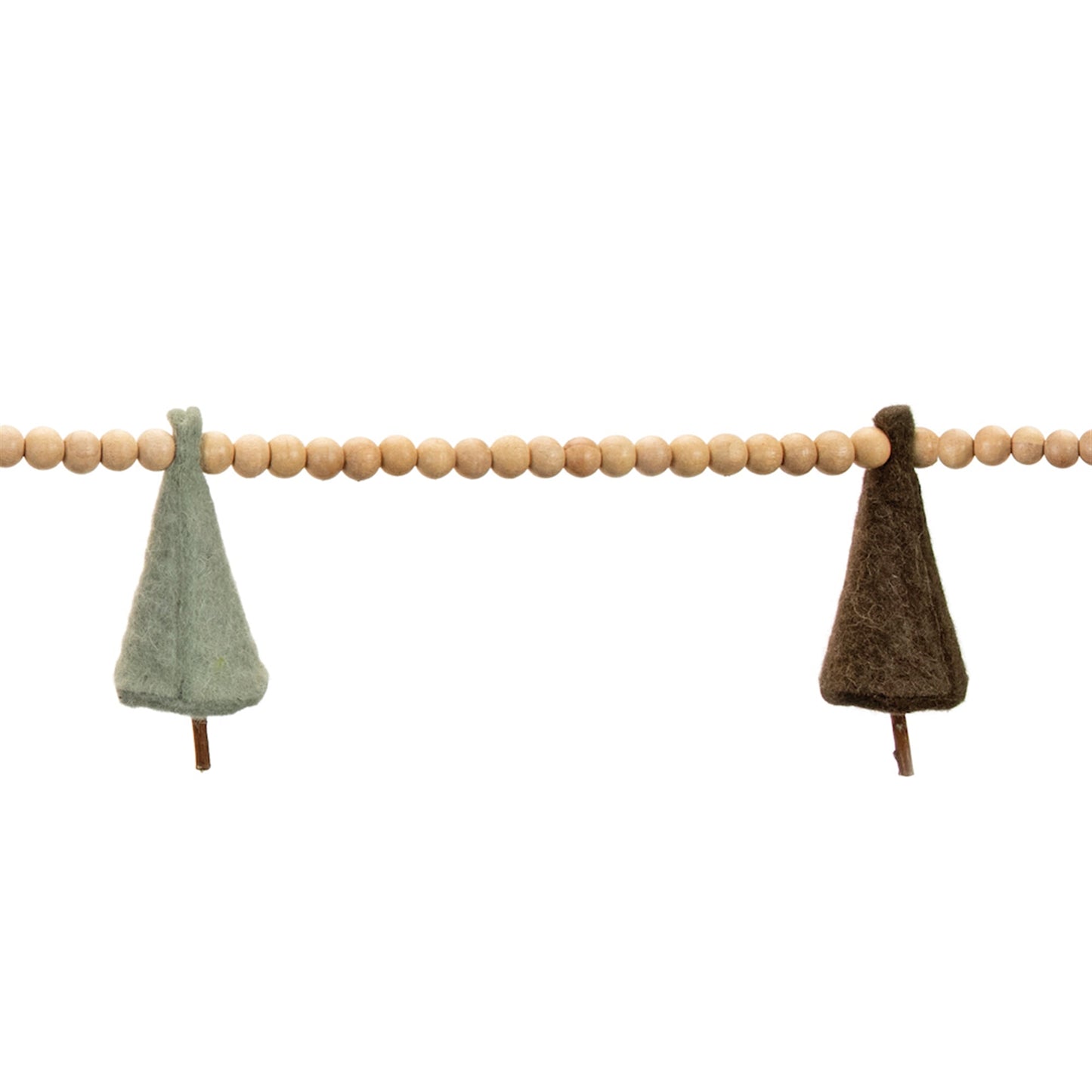 Wood Bead and Felt Pine Tree Garland, Set of 2