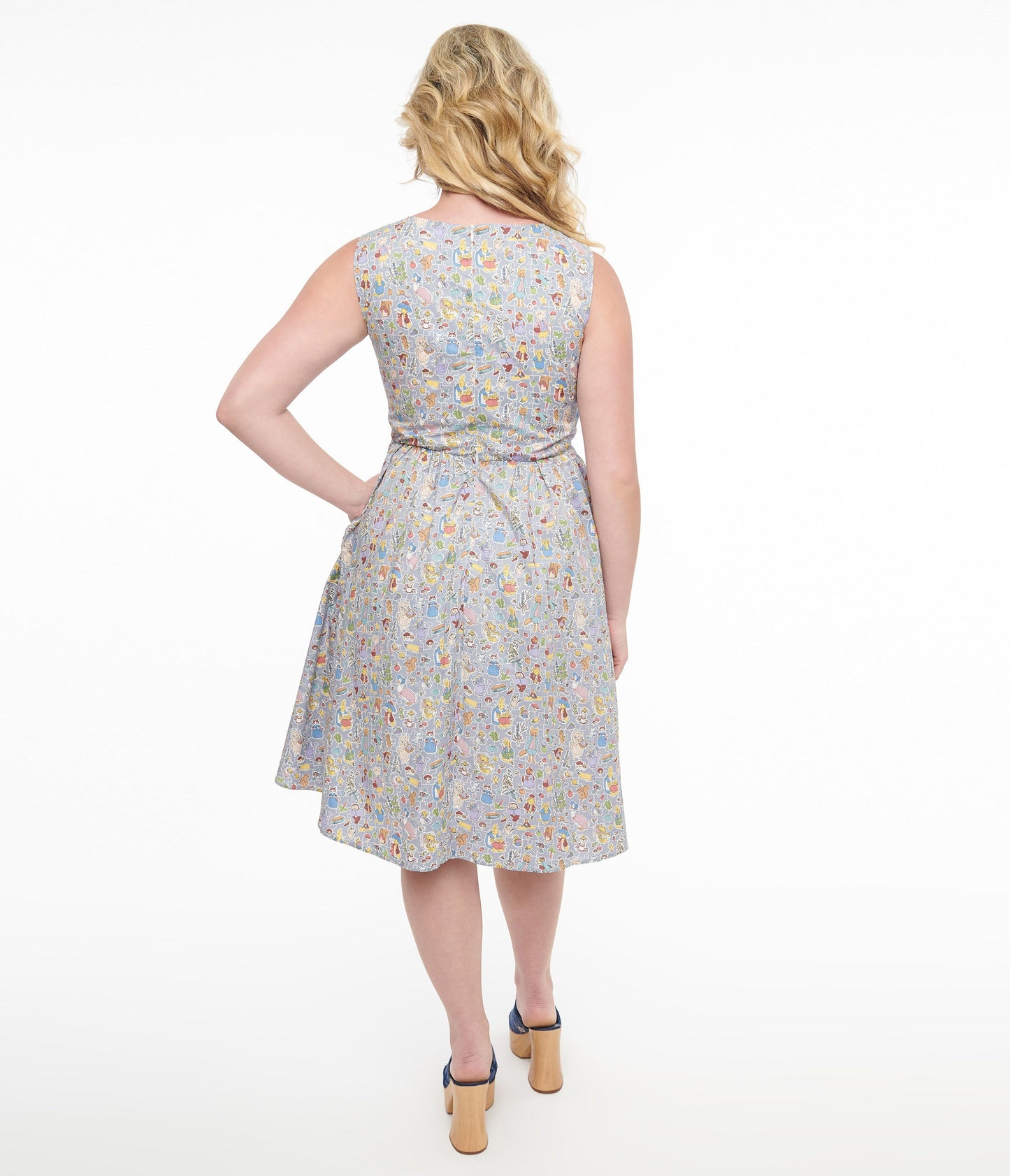 1950s Ice Blue Wonderland Print Fit & Flare Dress