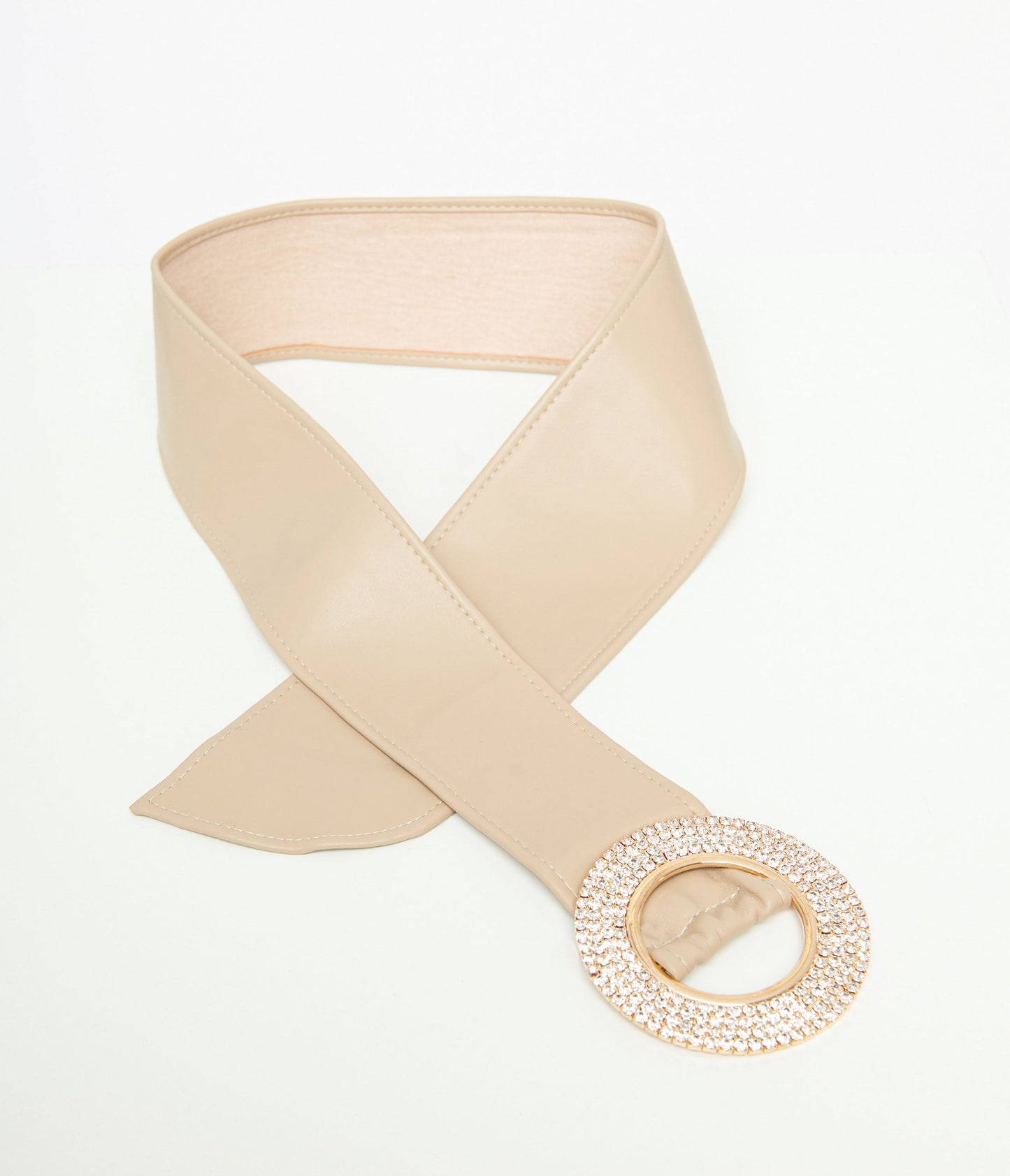 1960s Nude & Silver Rhinestone Buckle Belt