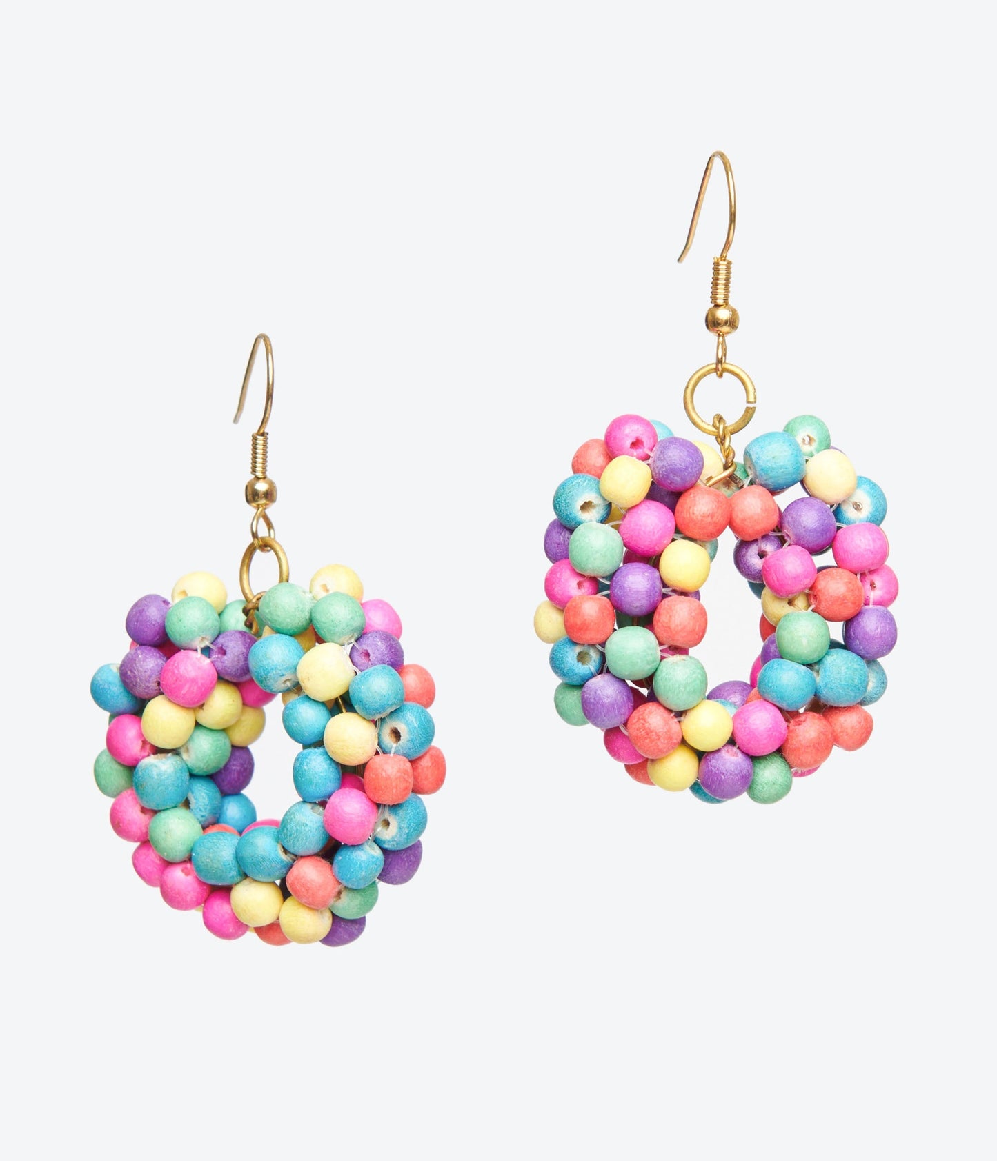 1980s Rainbow Wooden Bead Circle Earrings