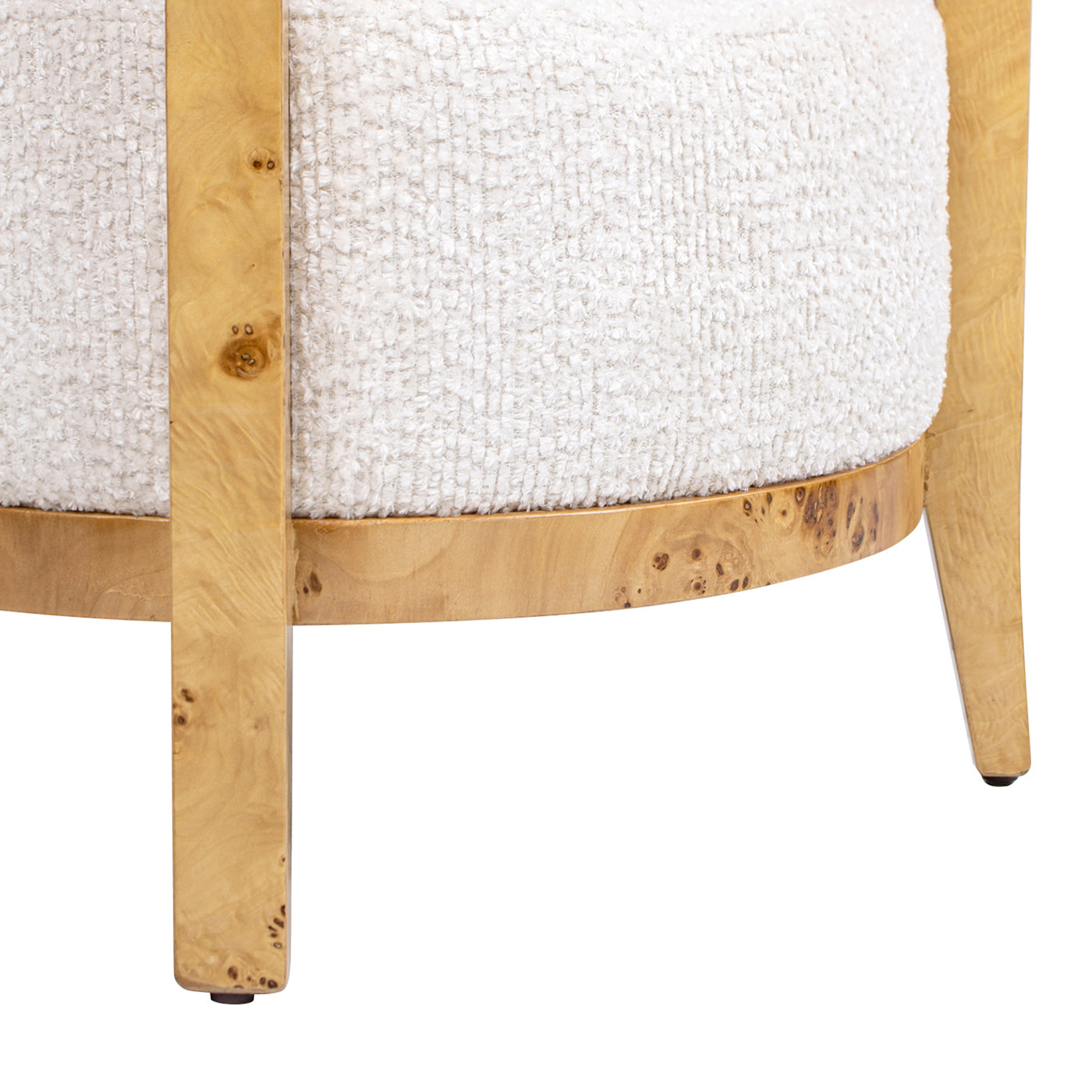 Upholstered Burled Wood Arm Chair with Wood Frame and Curved Back