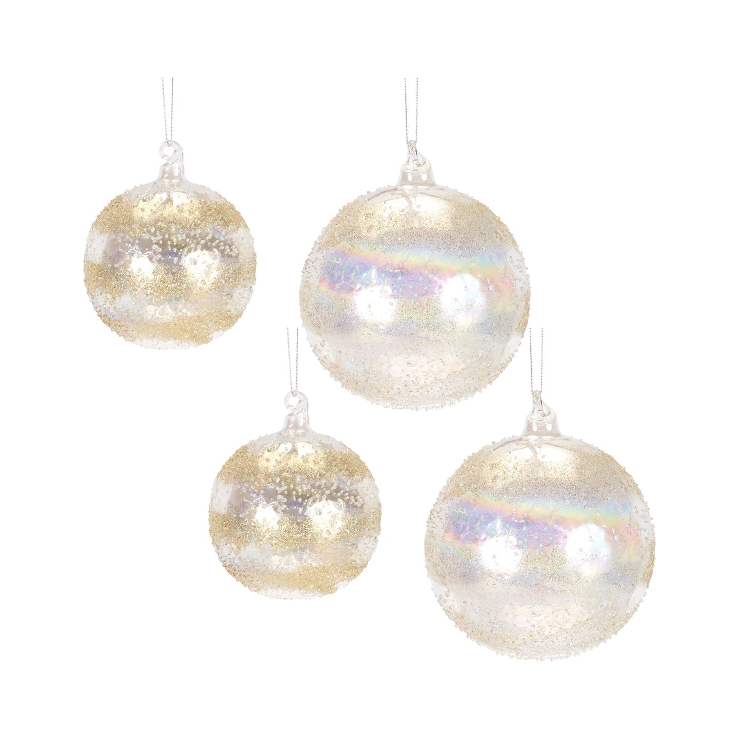Iridescent Gold and Silver Glass Ball Ornament, Set of 4