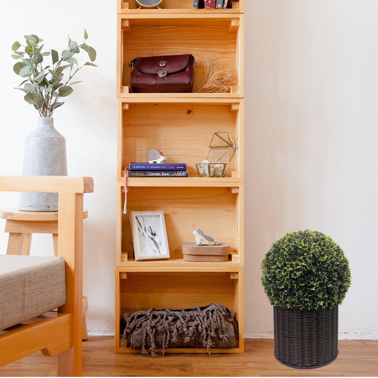 20" Ball Topiary Faux Plant in Woven Pot