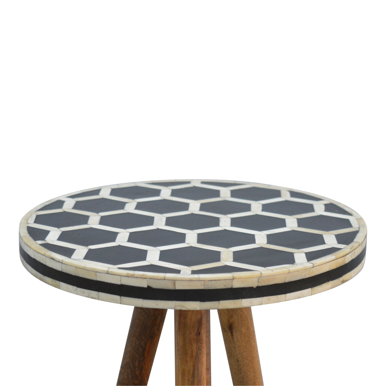 Arcanist Bone Inlay Tripod Stool with Wood Legs