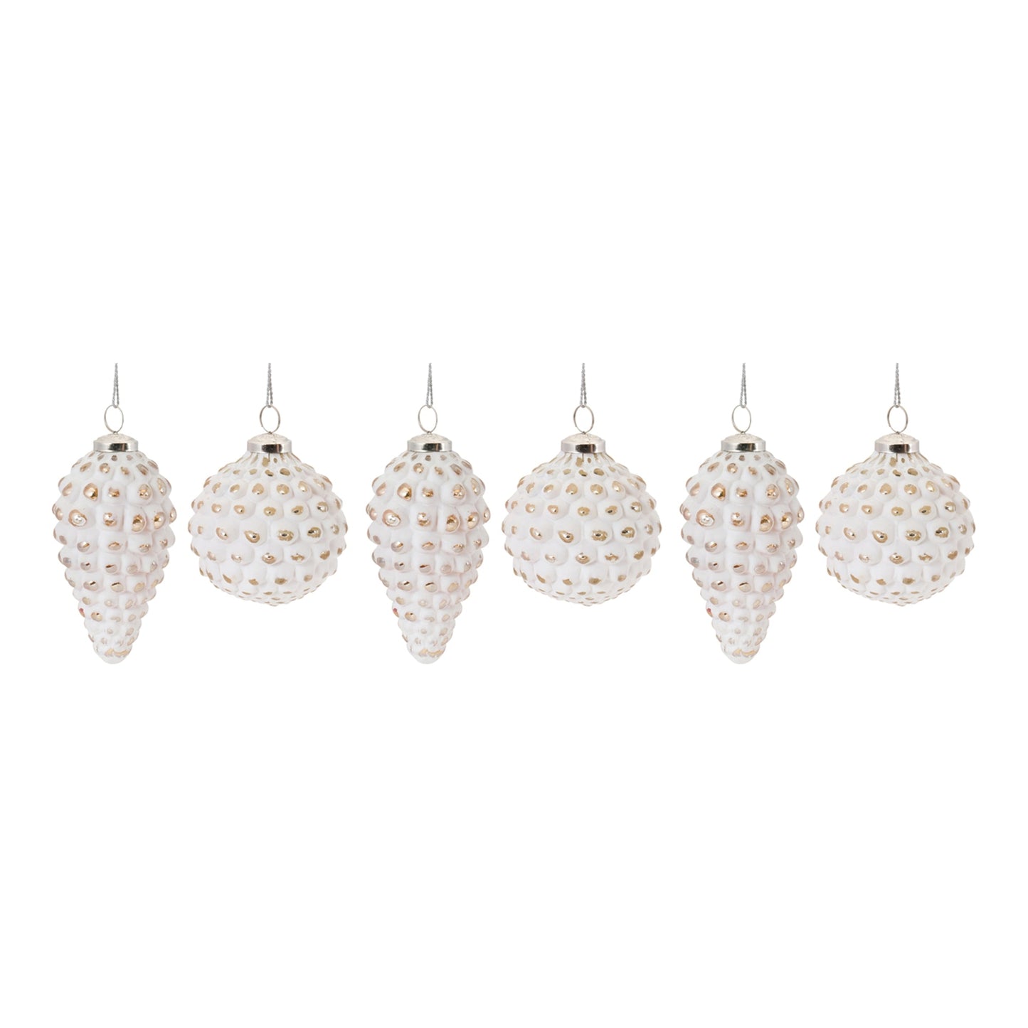 White Washed Glass Ornament, Set of 6