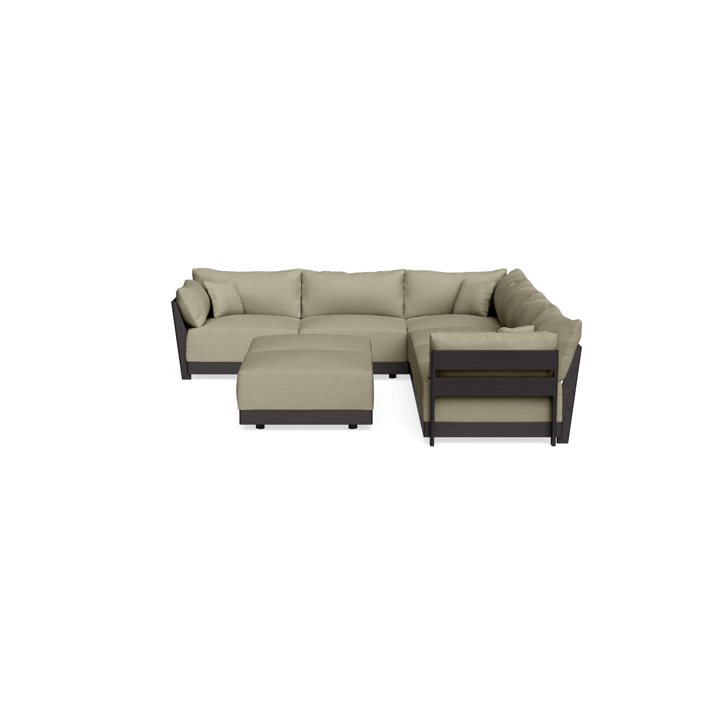 Modular Bondi Black 6-Seater Corner Sectional + Bench Ottoman in Cappuccino | Classic Blend