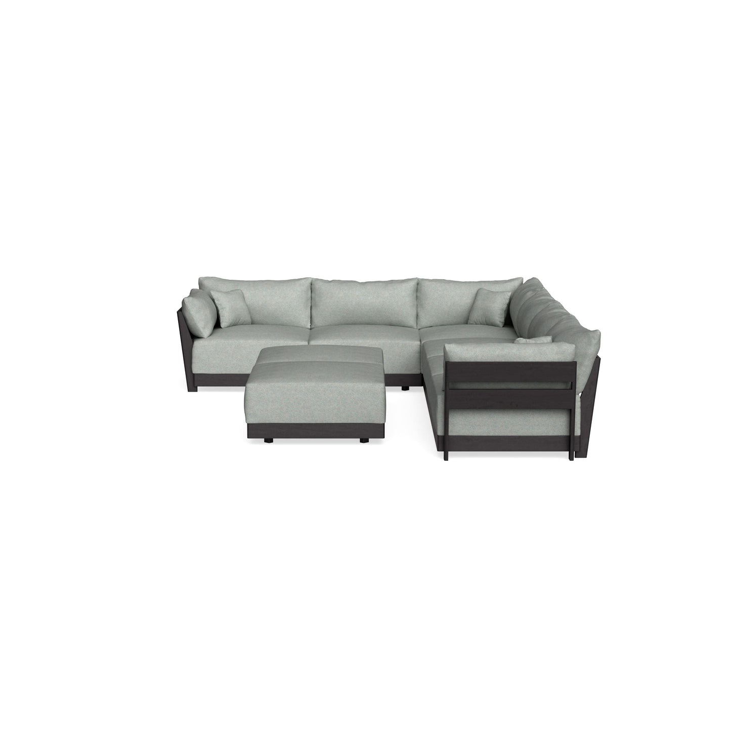 Modular Bondi Black 6-Seater Corner Sectional + Bench Ottoman in Spa | Classic Blend