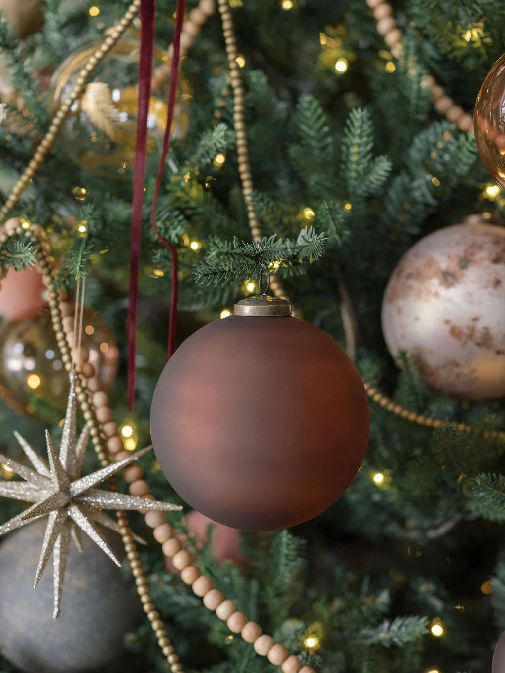 3" Frosted Cinnamon Glass Ornament, Set of 6
