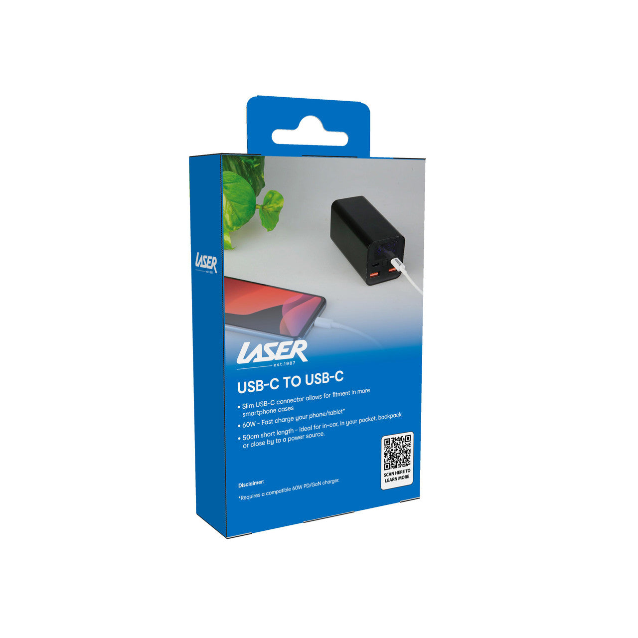 Laser 0.5m USB-C to USB-C Cable 60W Fast Charge (White)