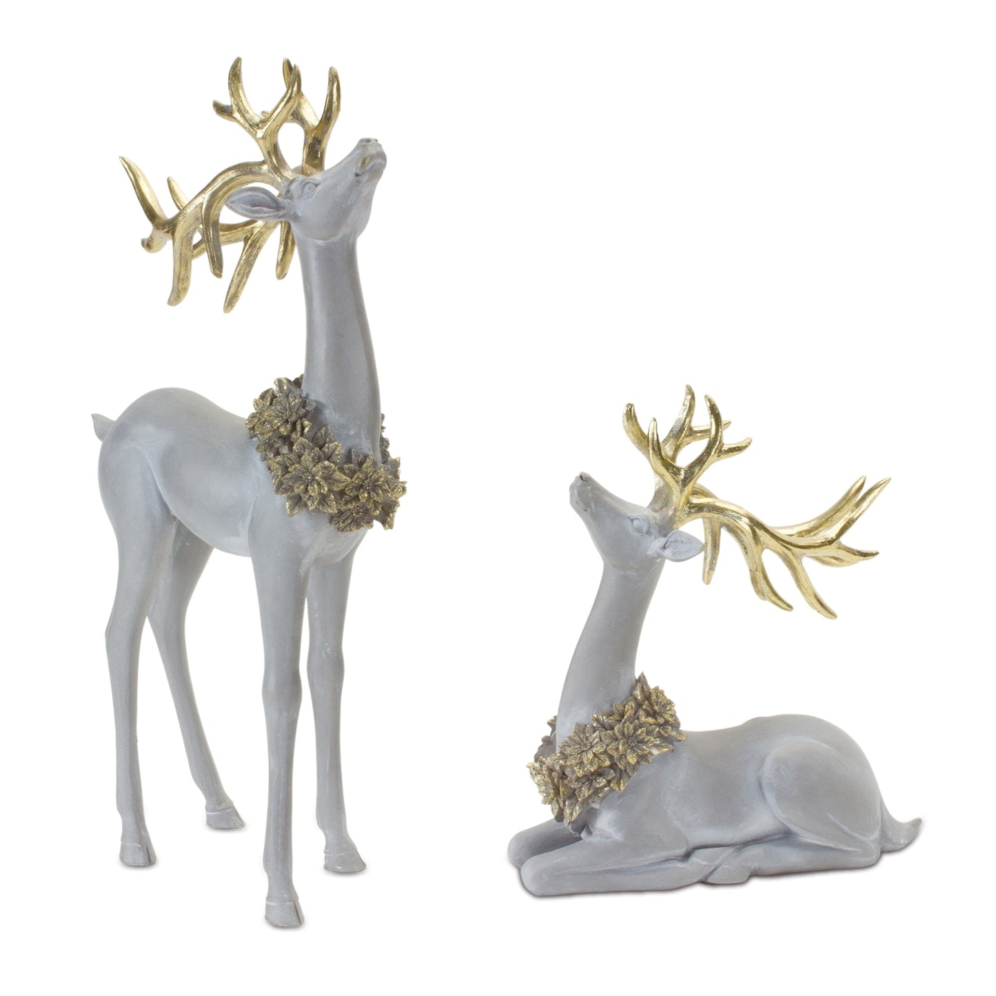 Winter Deer Figurine with Wreath, Set of 2
