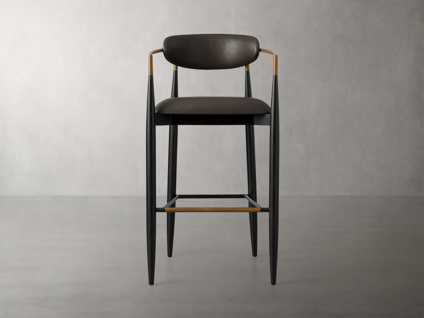 Jagger Faux Leather Stool in Black with Antique Brass