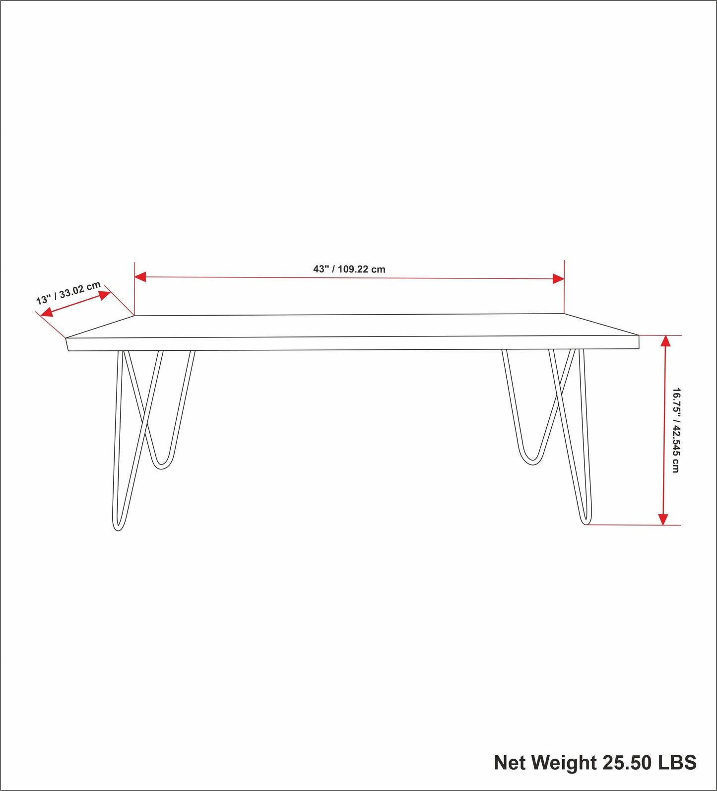 Bench with Hairpin Metal Legs