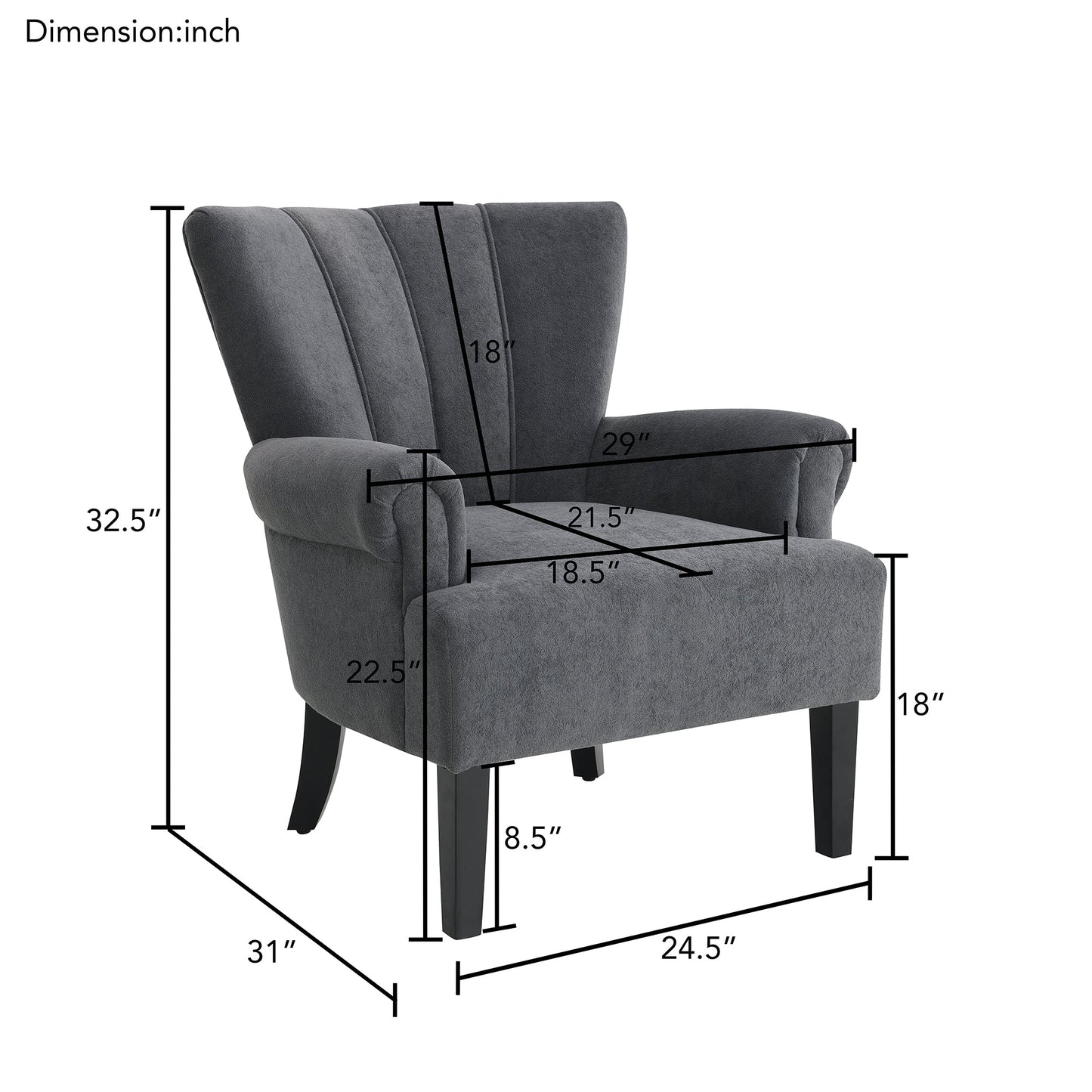 Zovyn Upholstered Club Chair with Channel Back and Rolled Arms