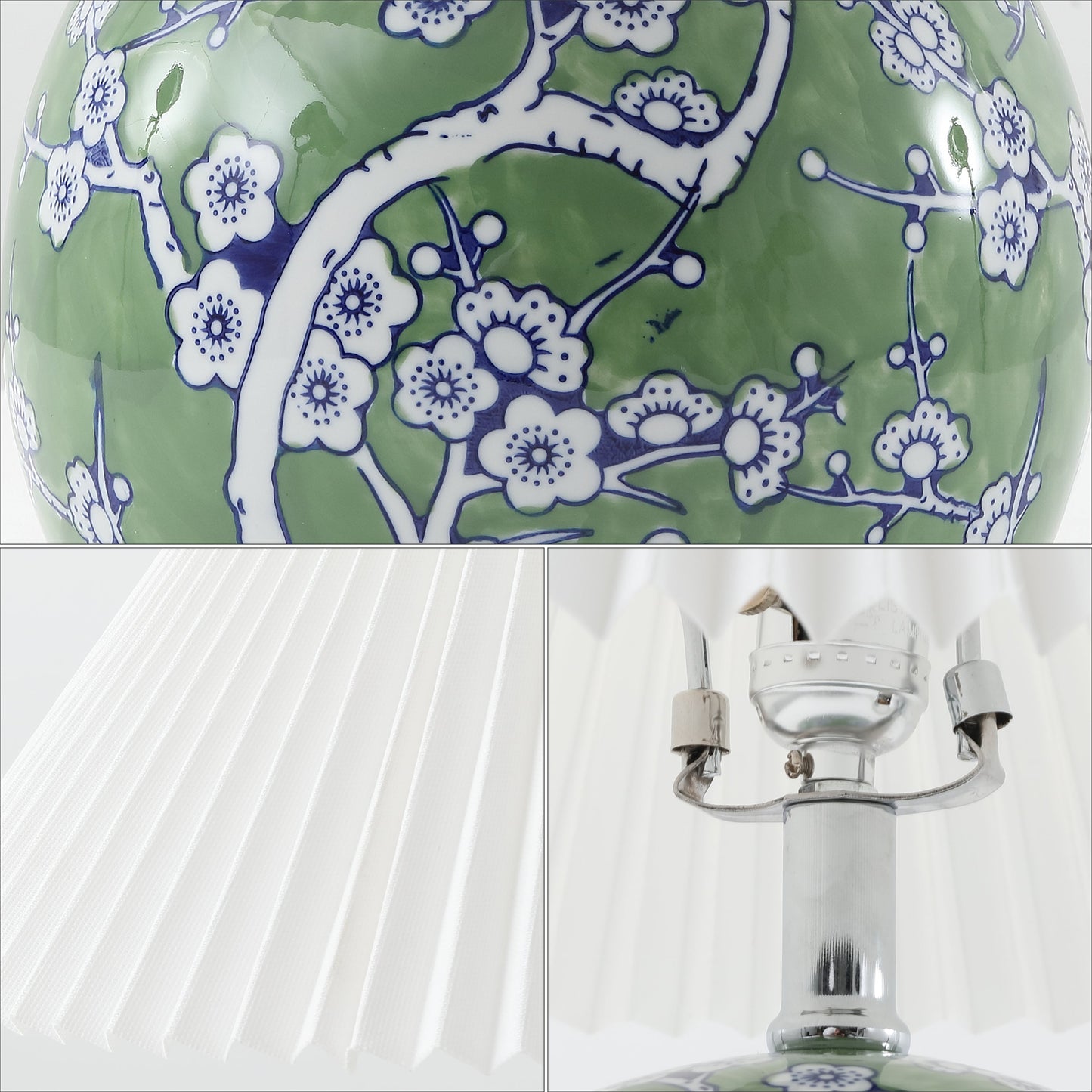 Shishen Cottage Classic Chinoiserie Ceramic Orb LED Table Lamp with Pleated Shade