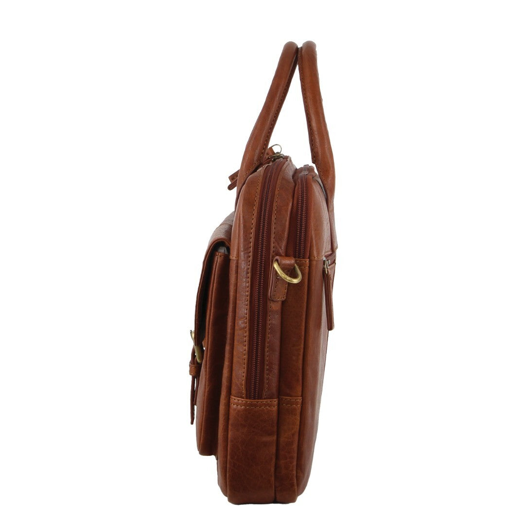 Pierre Cardin Leather 15" Multi-Compartment Laptop Bag (Tan)