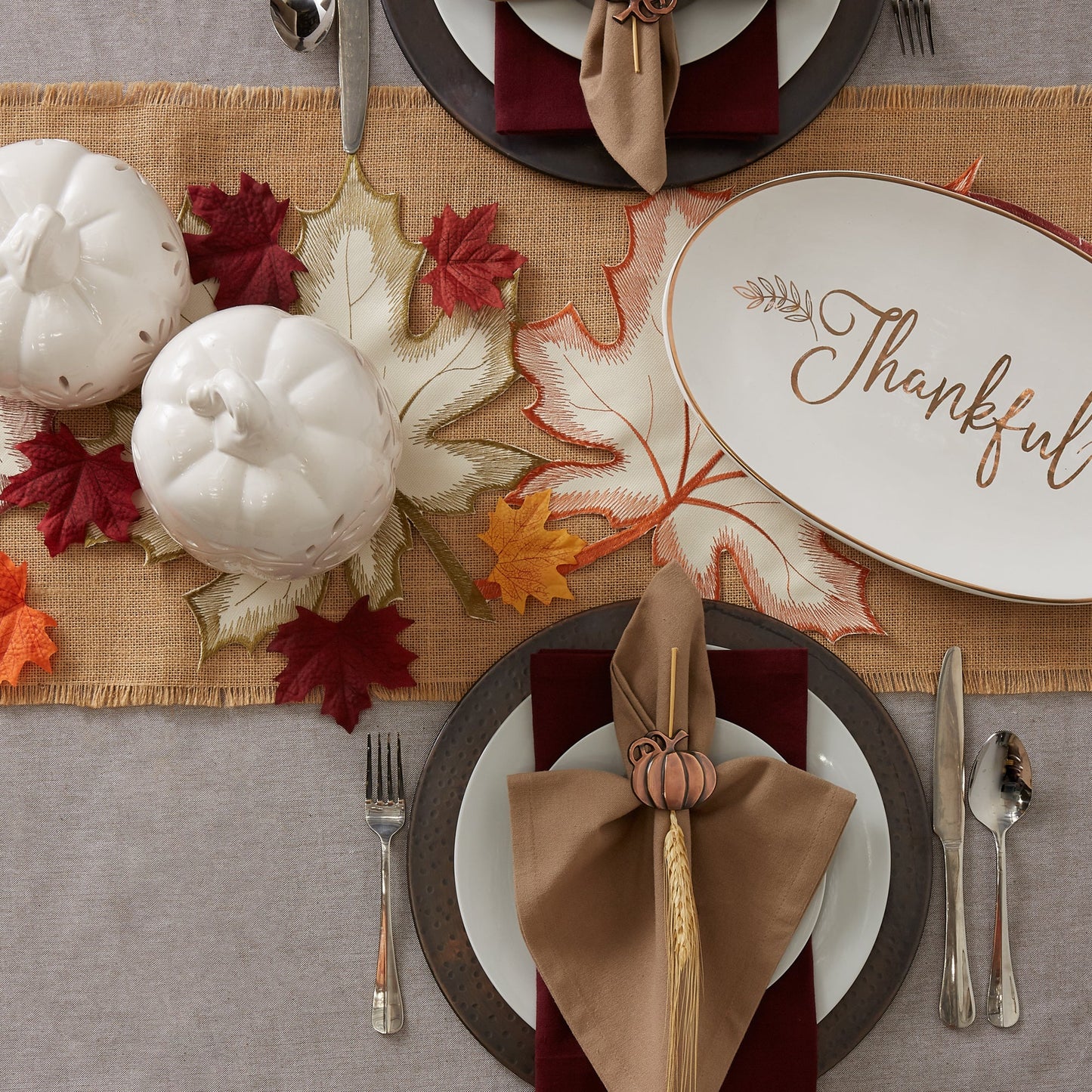 Maple Leaves Embroidered Table Runner 14X60