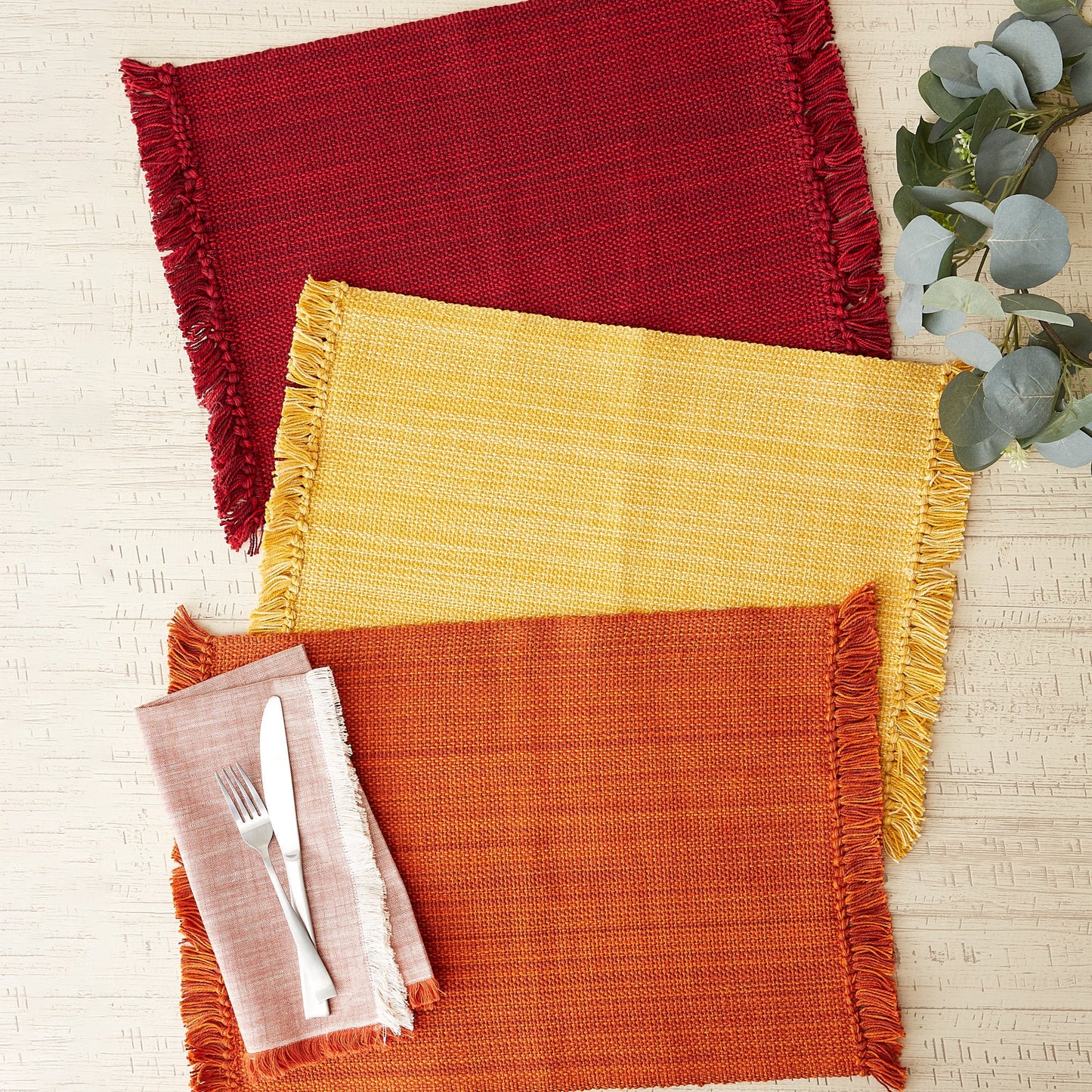 Apricot Variegated Fringe Placemats, Set Of 6