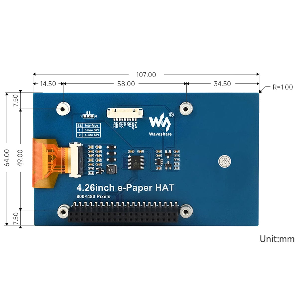 4.26" E-Paper Display HAT (800x480)