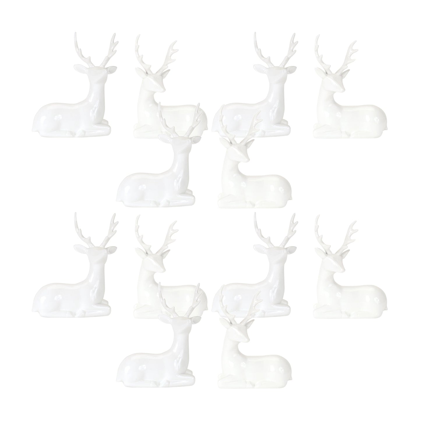 Modern White Winter Deer Figurine, Set of 2