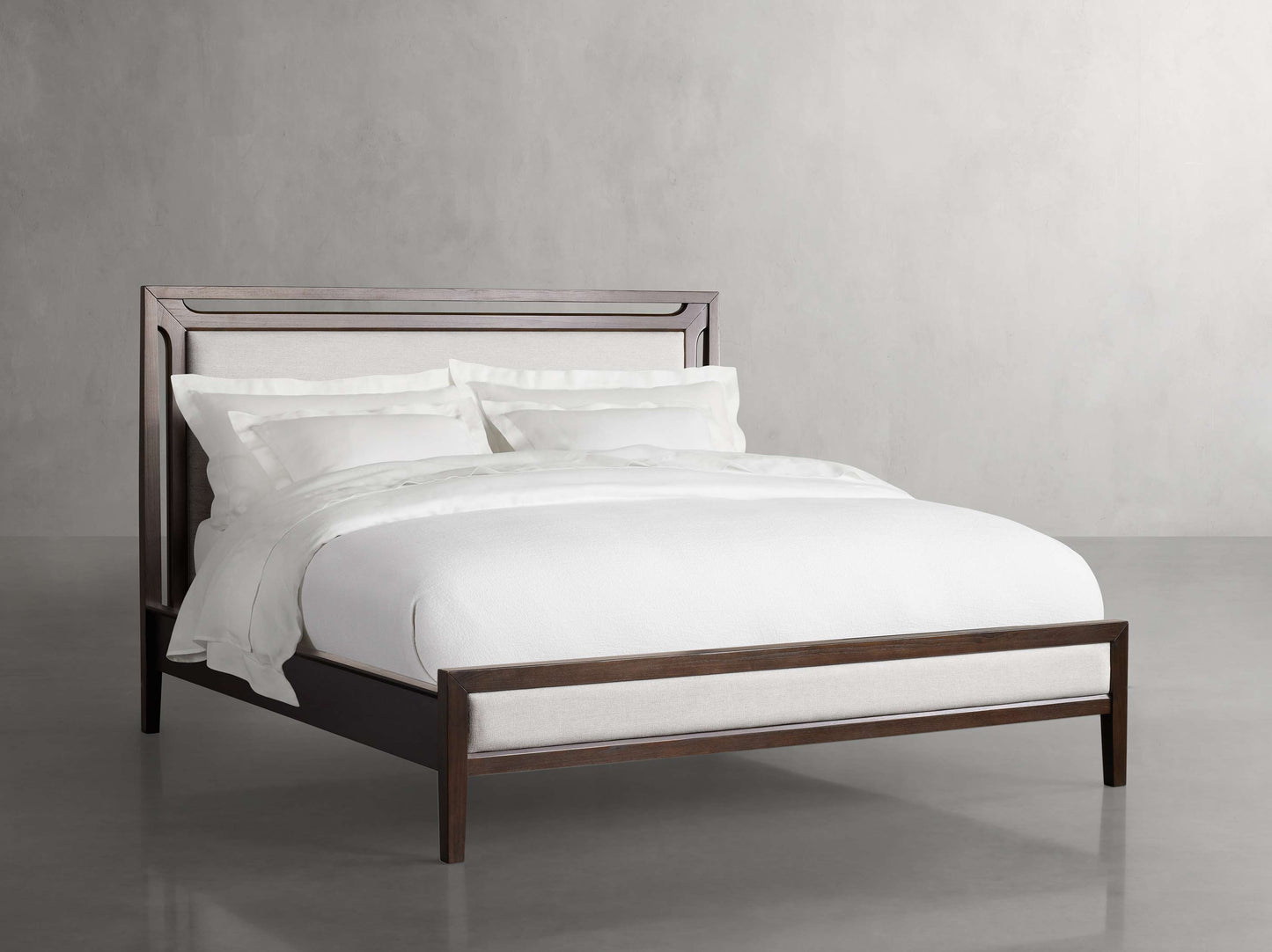 Brock Upholstered Gallery Bed in Bahasa Brown