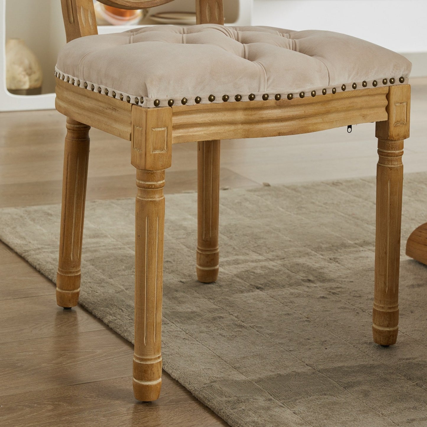 Button Tufted Upholstered Dining Chair with Round Back and Nailhead Trim, Set of 2