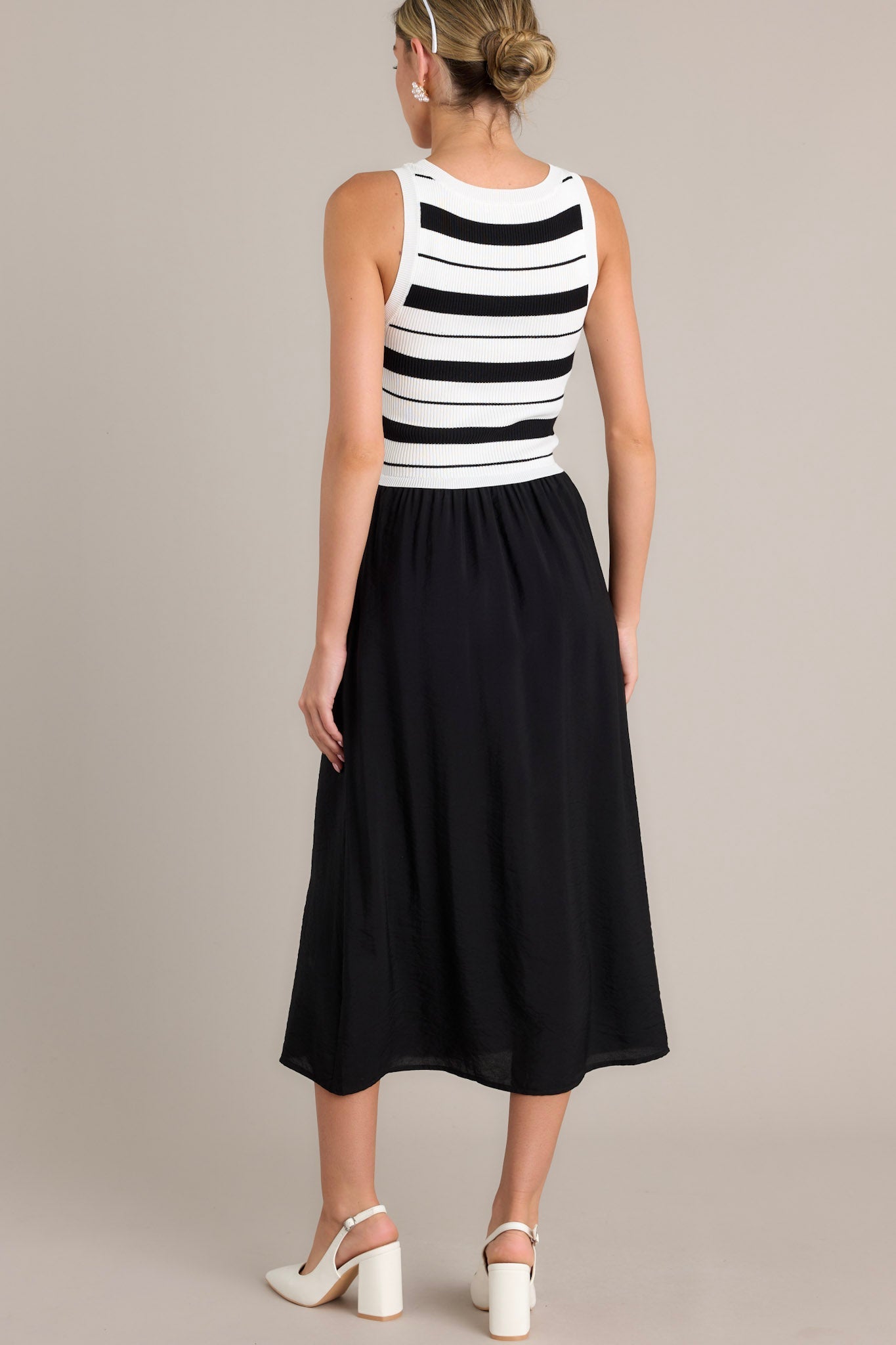 Monochrome Moments Black Stripe Midi Dress