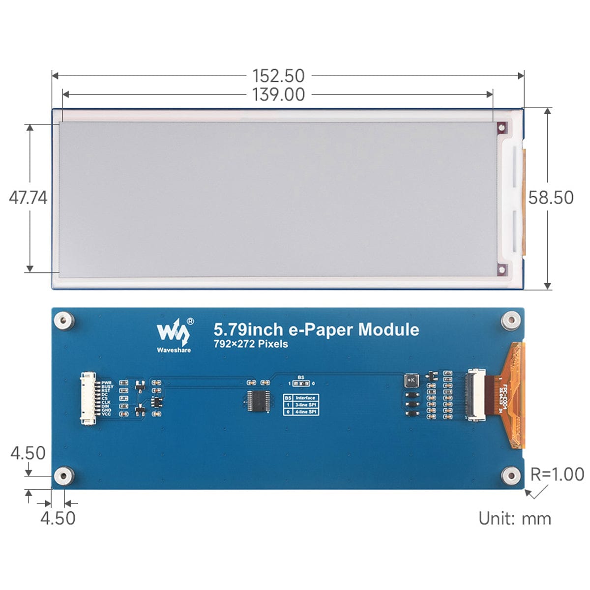 5.79" Red/Black/White E-Paper Module (792 x 272)